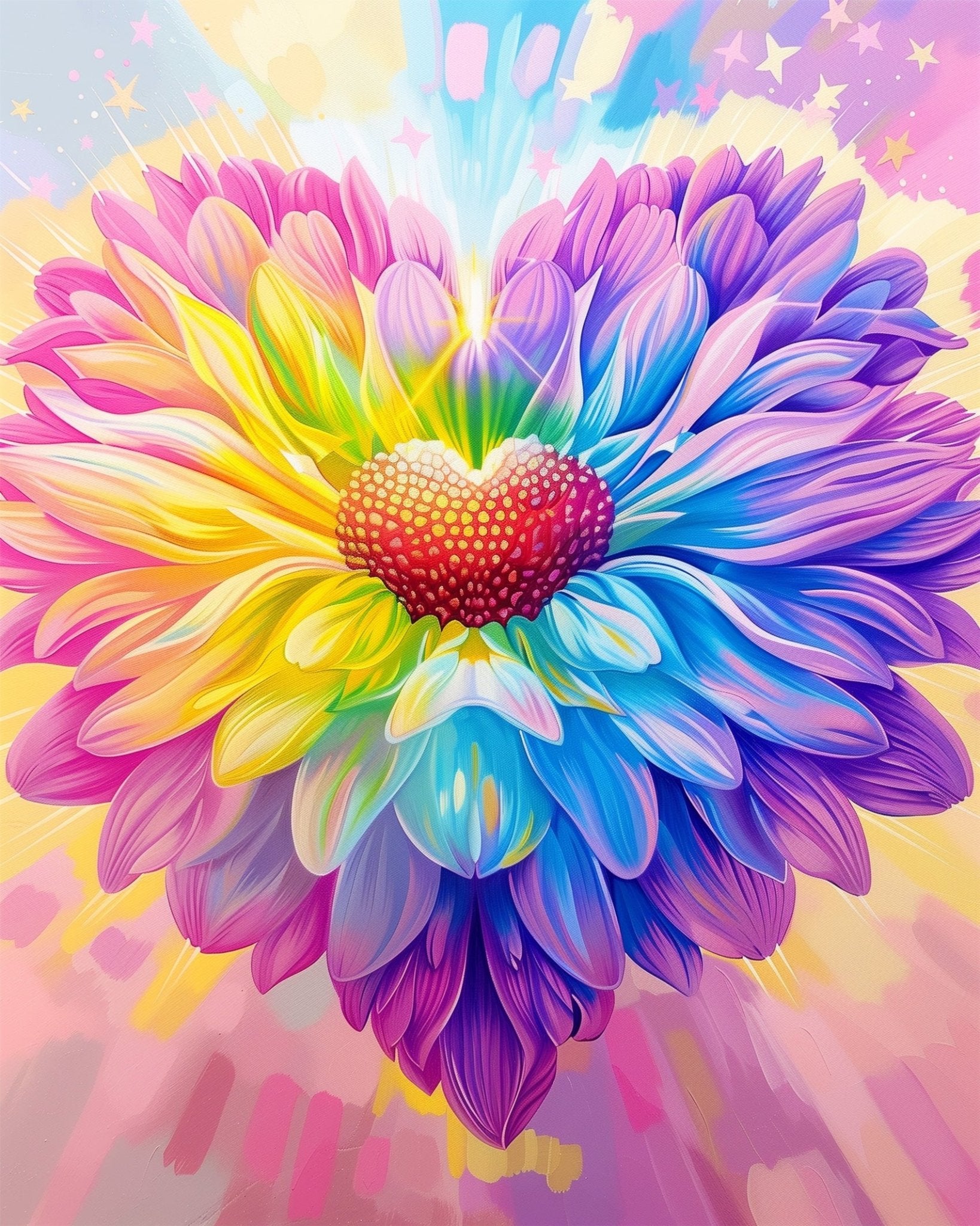 Fixed paint by numbers, 24 colors, 12x16in. Bold chrysanthemum heart design for creative relaxation.