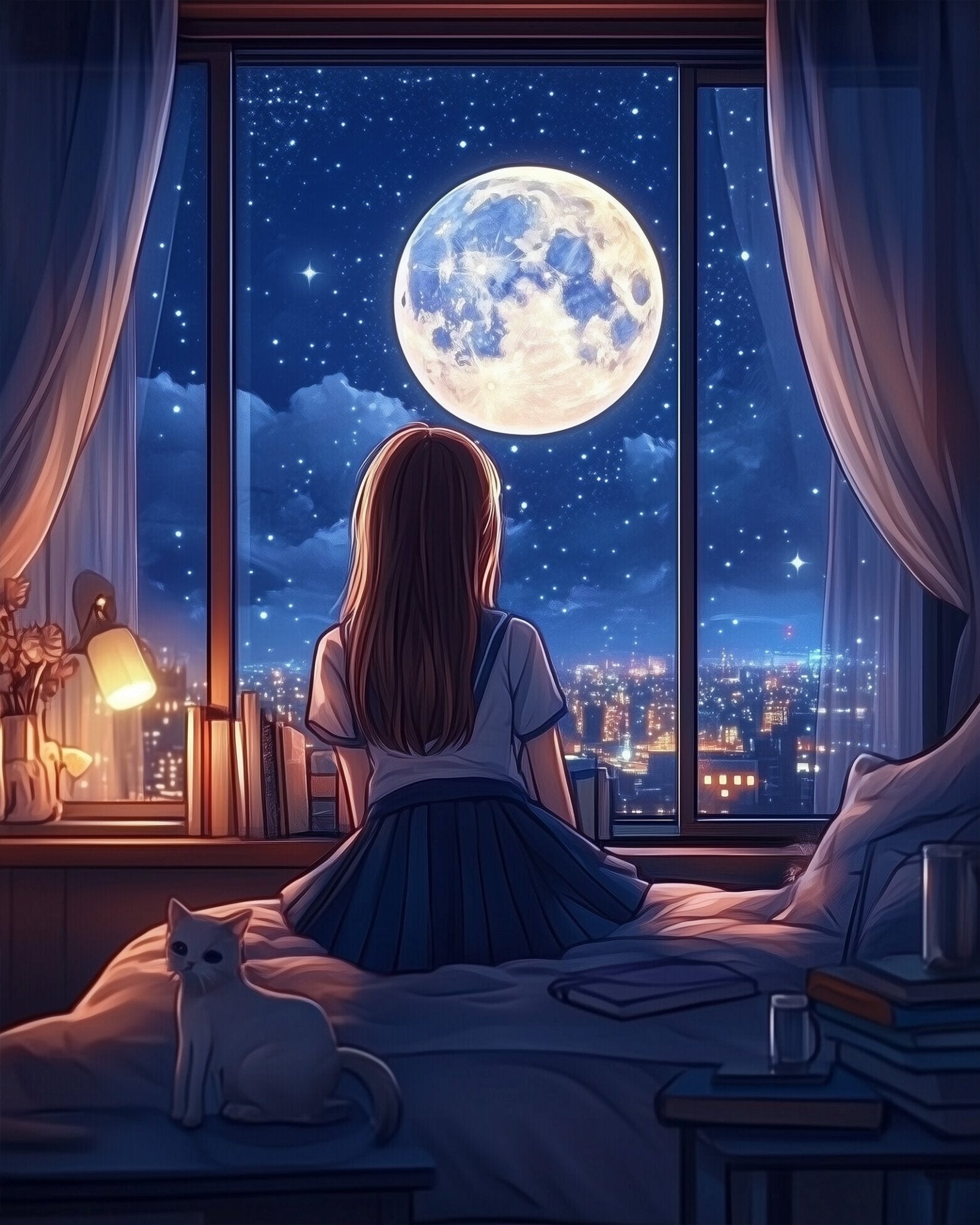 City Moonlight Serenity - Lo - Fi - BestPaintByNumbers - Paint by Numbers Custom Kit