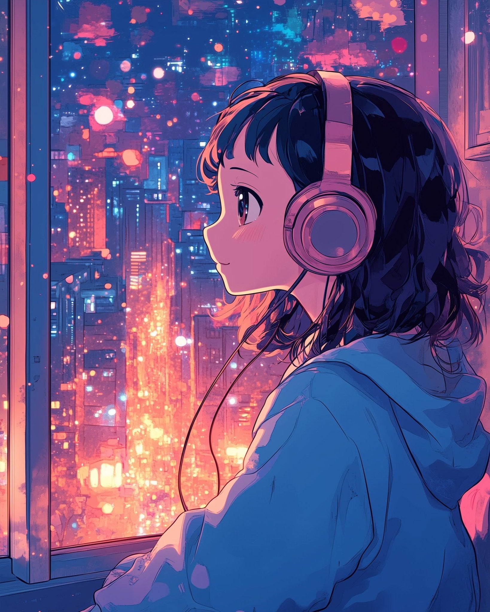 City Nightscape Listening - Lo - Fi - BestPaintByNumbers - Paint by Numbers Custom Kit