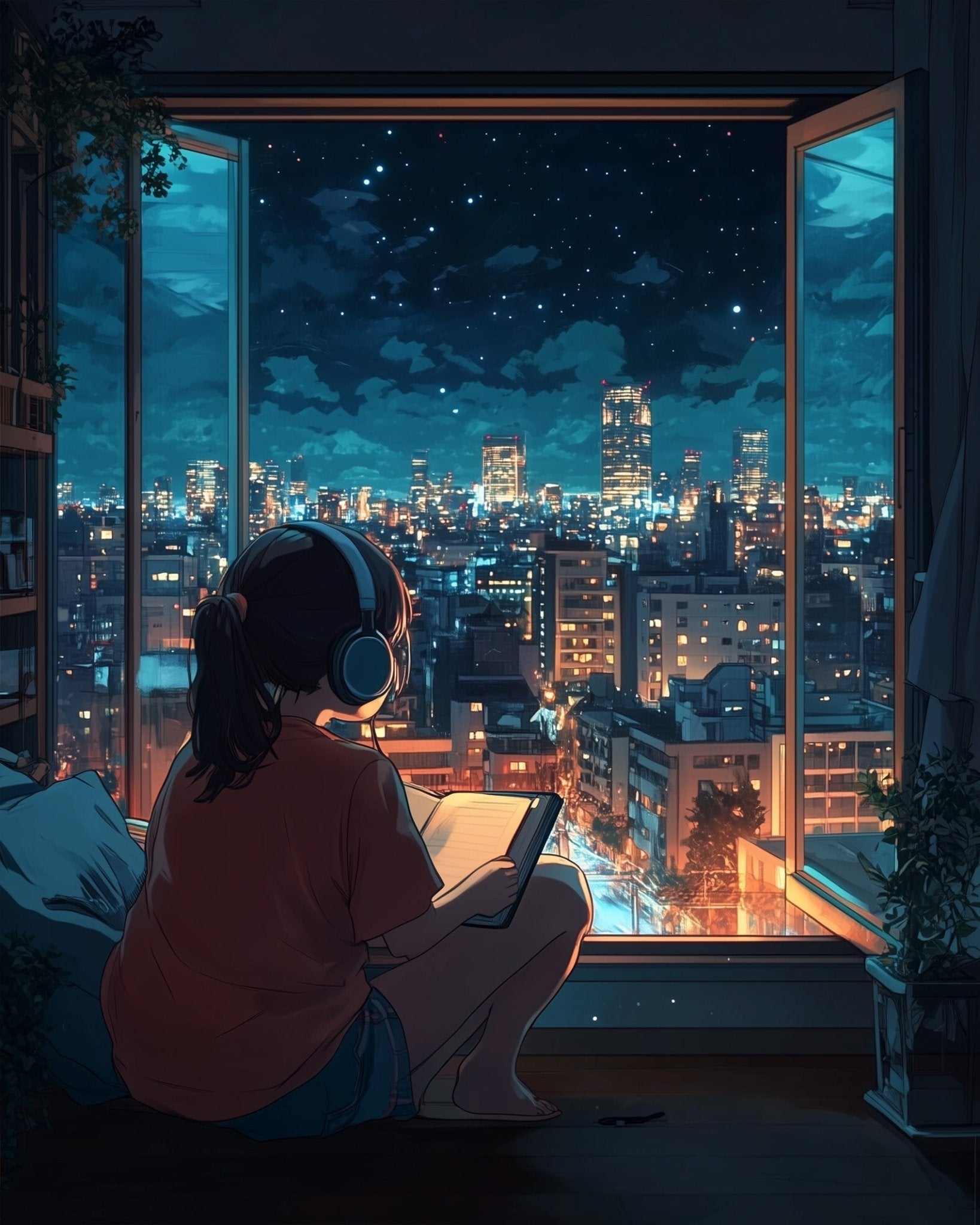 City Nightscape Reflection - Lo - Fi - BestPaintByNumbers - Paint by Numbers Custom Kit