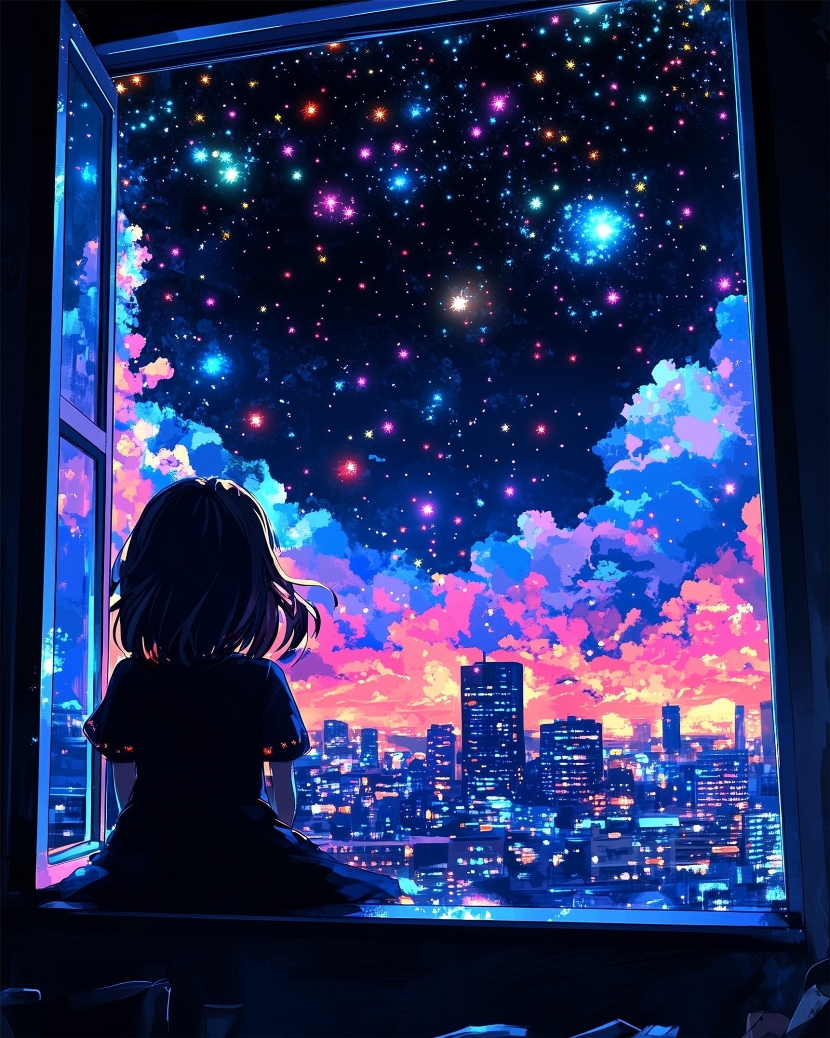 City Stargazing Night - Lo - Fi - BestPaintByNumbers - Paint by Numbers Custom Kit