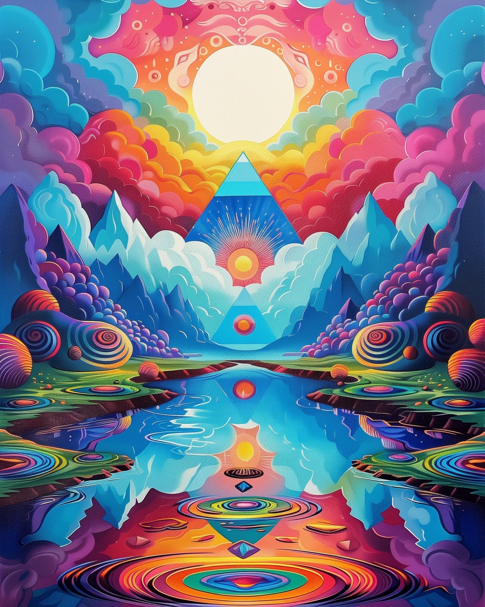 Vibrant fixed kit, 24 colors, 16x20in. Cosmic scene with bold strokes. Relaxing and mindful artistic journey.