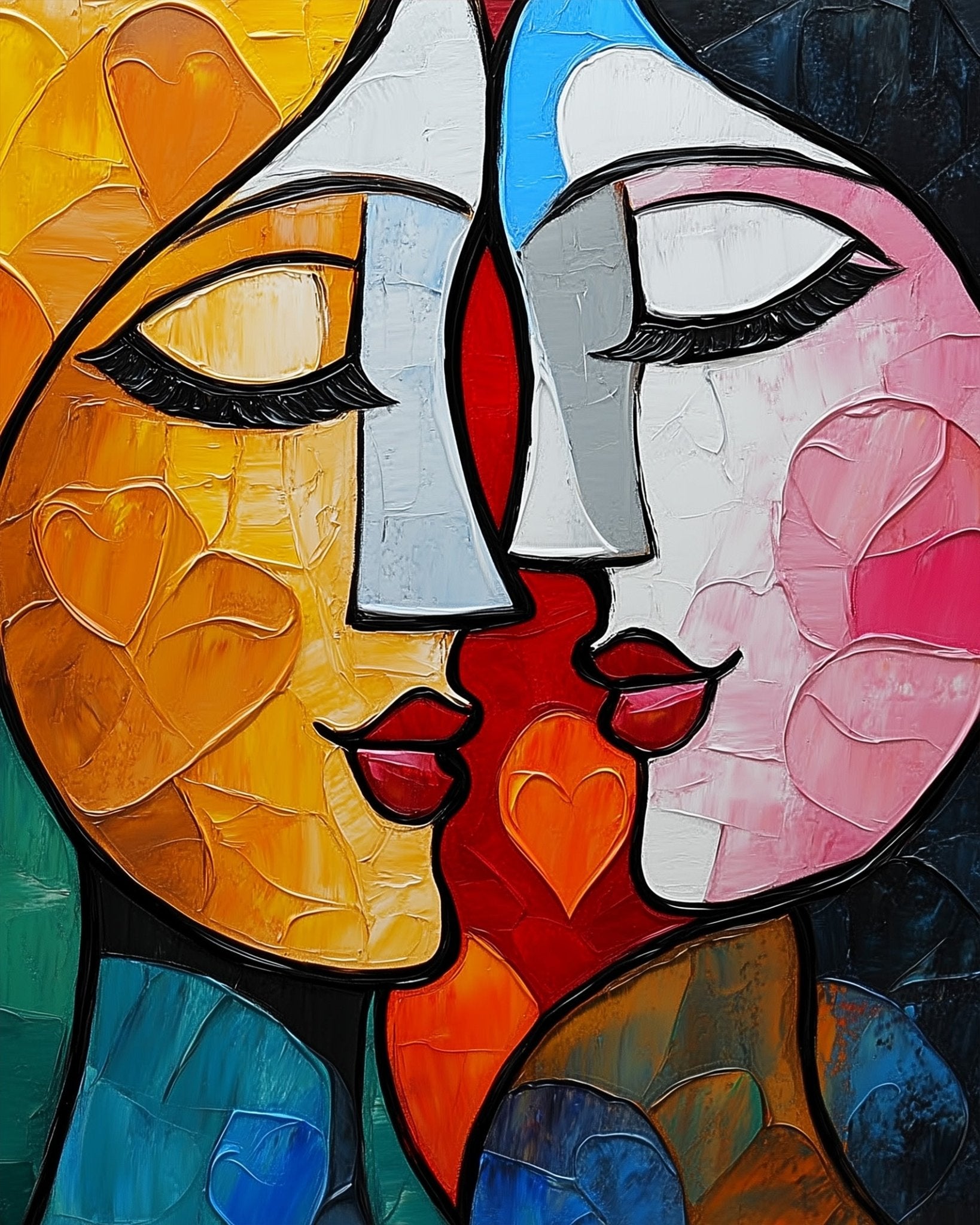 Colorful Dual Faces - Cubism - BestPaintByNumbers - Paint by Numbers Custom Kit
