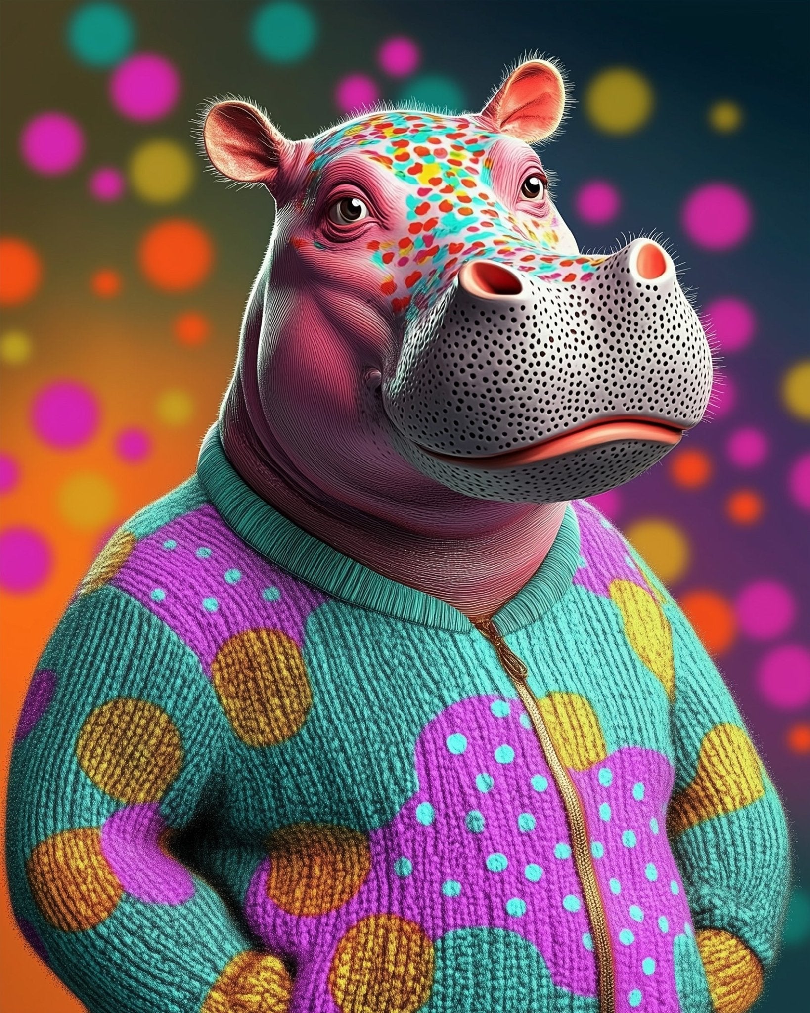 Colorful Hippo Portrait - Pop Art - BestPaintByNumbers - Paint by Numbers Custom Kit