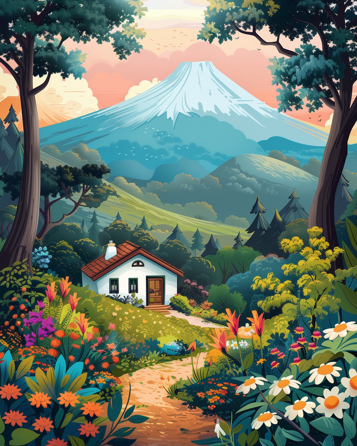 Fixed paint by numbers, 24 colors, 16x20in. Lush garden path scene. Perfect for mindfulness.