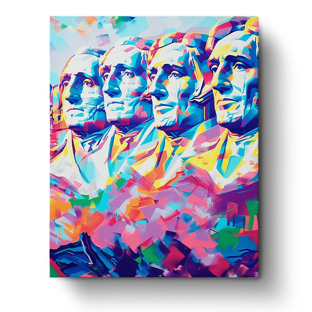Fixed paint by numbers kit, 24 colors, 16x20in. Colorful Mount Rushmore scene for artistic relaxation.