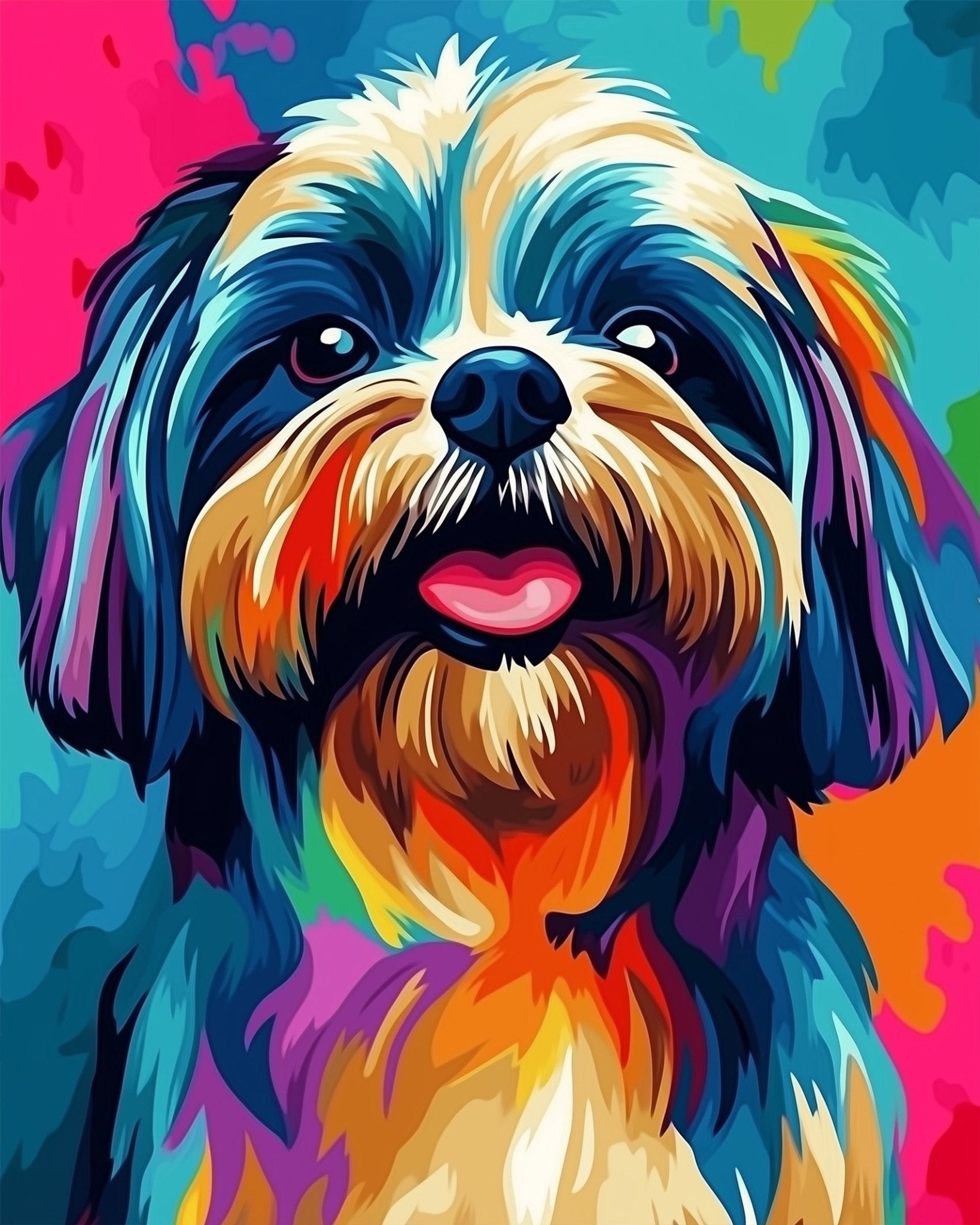 Colorful Shih Tzu Portrait - Dogs - BestPaintByNumbers - Paint by Numbers Custom Kit