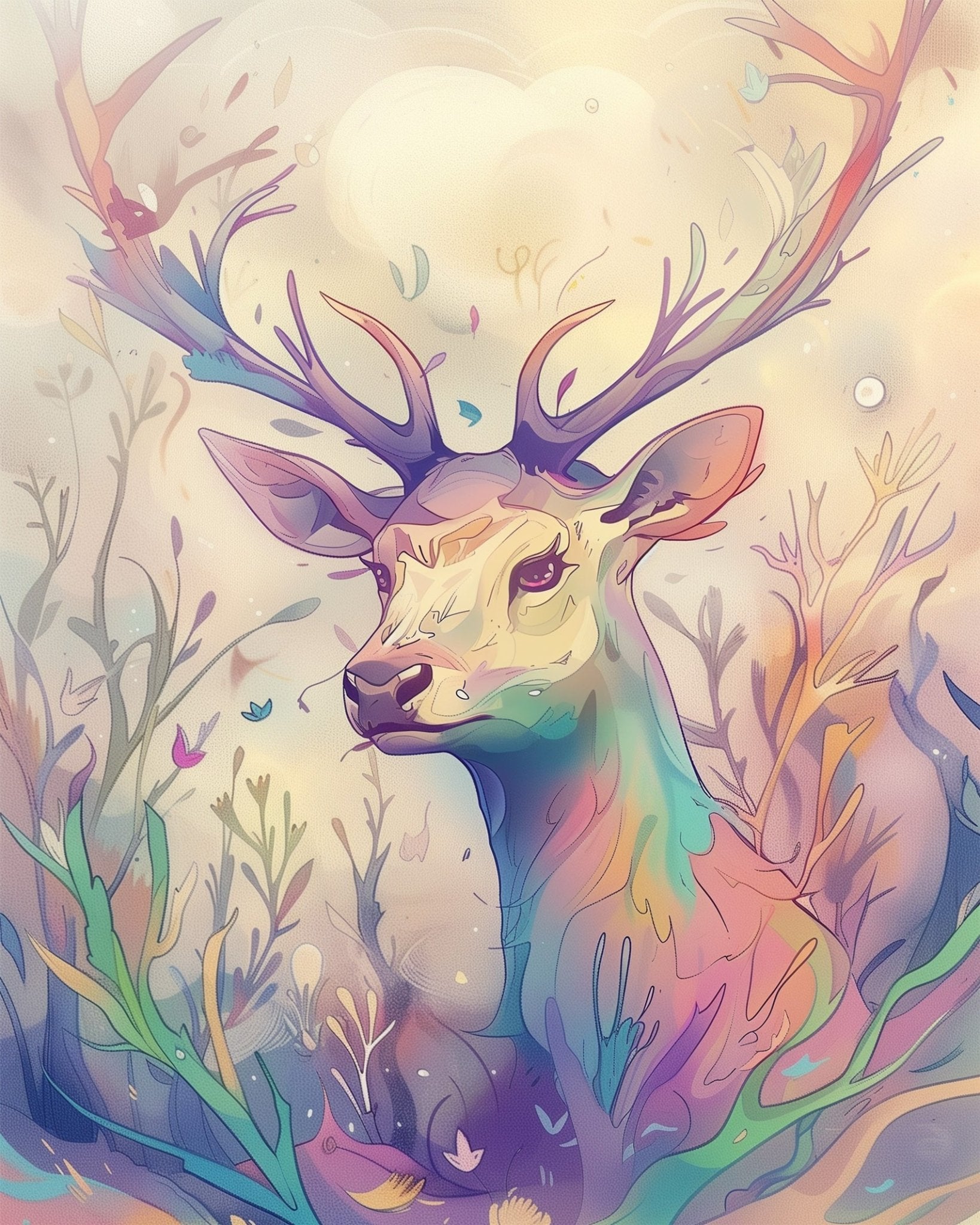 Fixed kit, 24 colors, 16x20in. Artistic stag in rainbow shades. Perfect for stress relief and mindful painting experience.