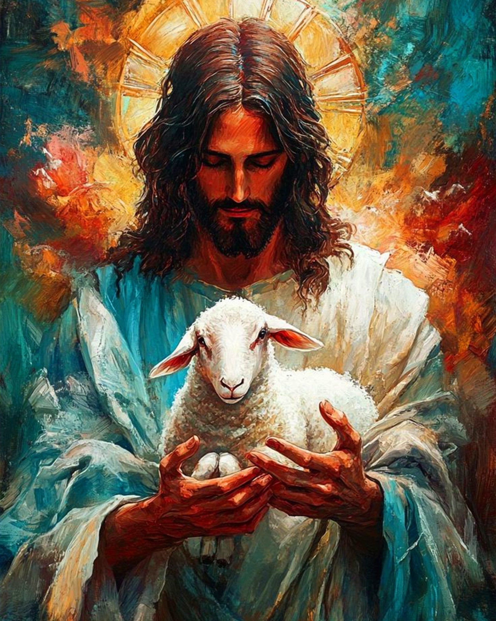 Compassionate Savior and Lamb - Religion - BestPaintByNumbers - Paint by Numbers Custom Kit
