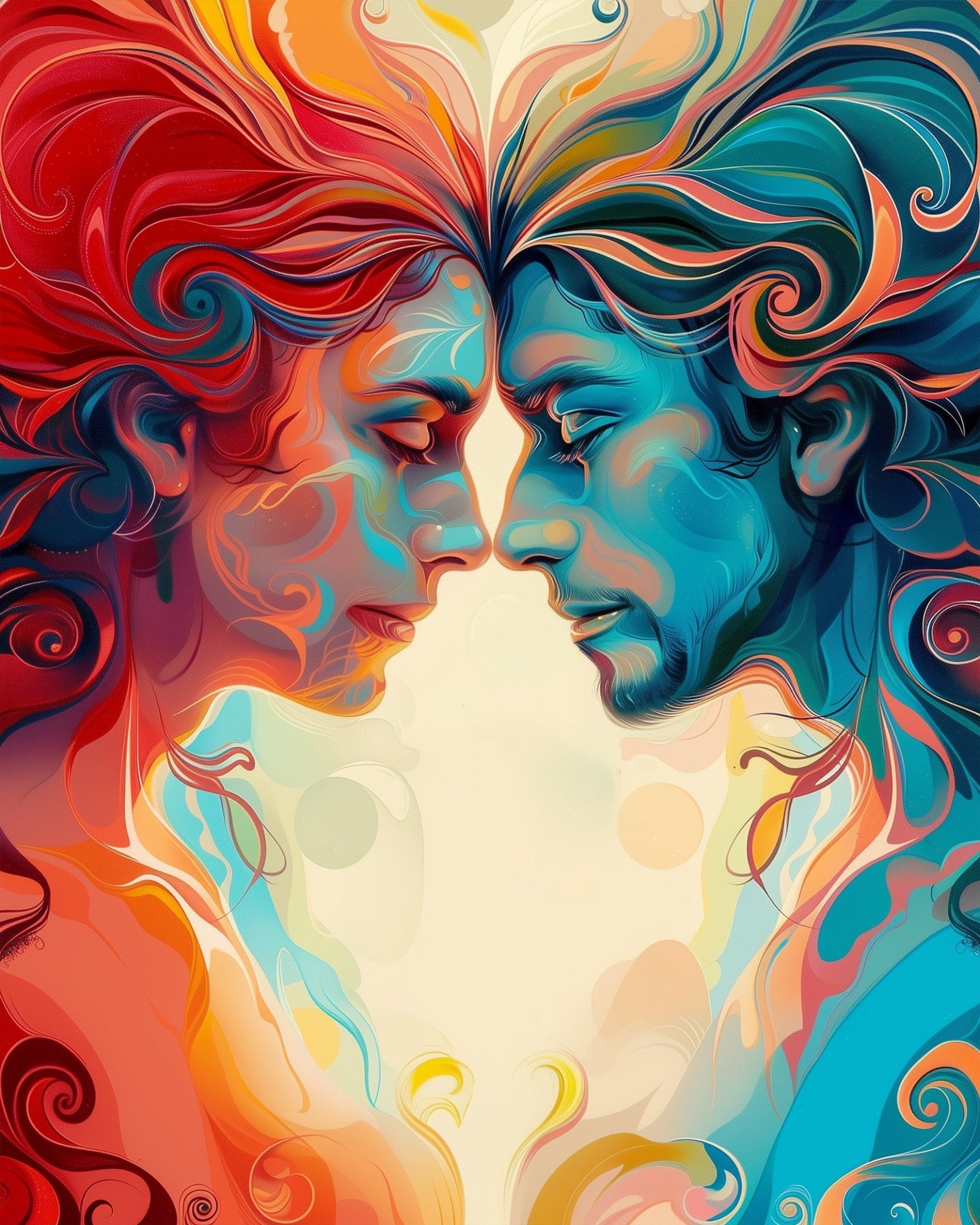 Fixed kit, 24 colors, 12x16in. Artistic intertwined faces with bold strokes. Ideal for stress relief and mindful painting.