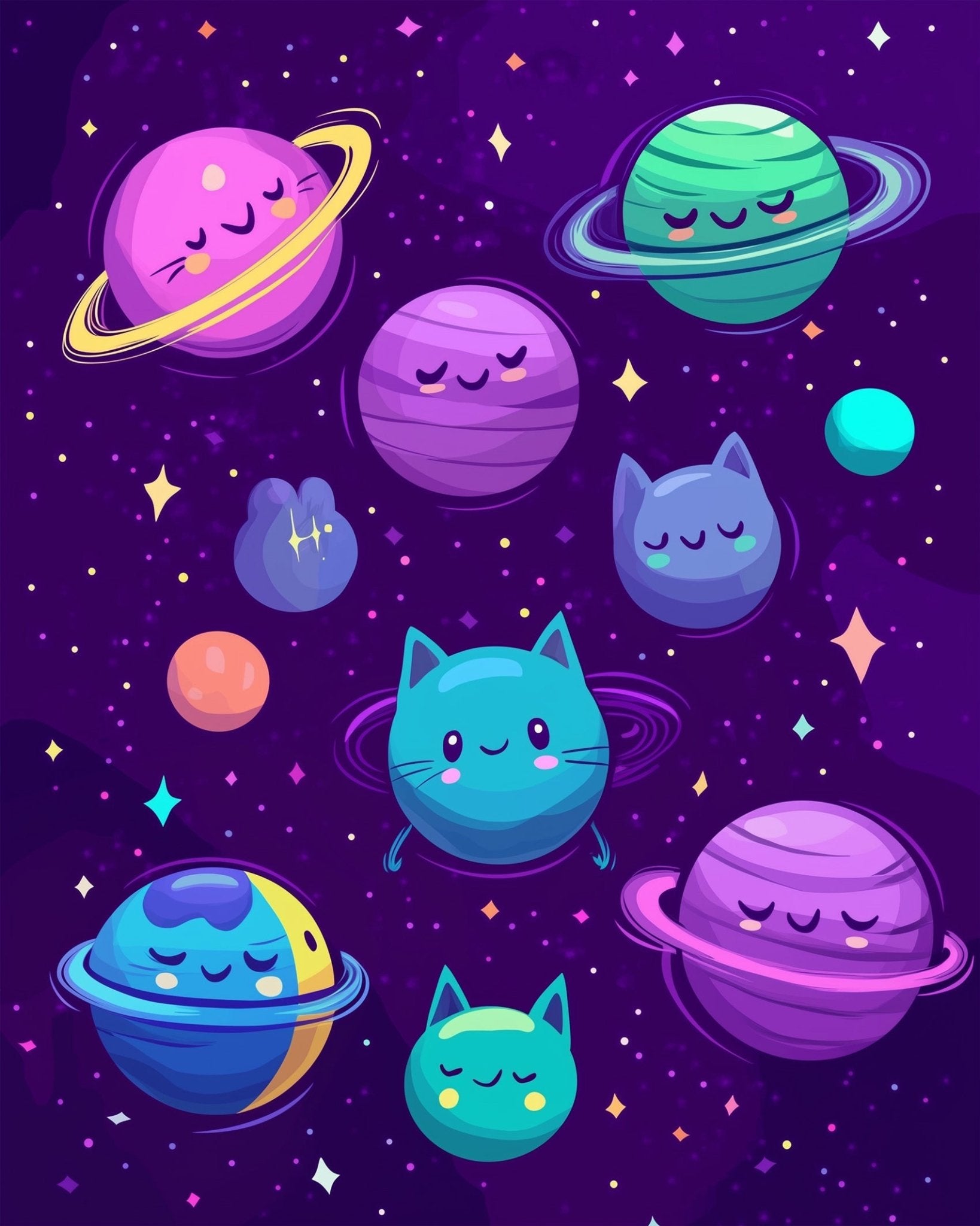 Cosmic Cats and Planets - Galaxies - BestPaintByNumbers - Paint by Numbers Custom Kit