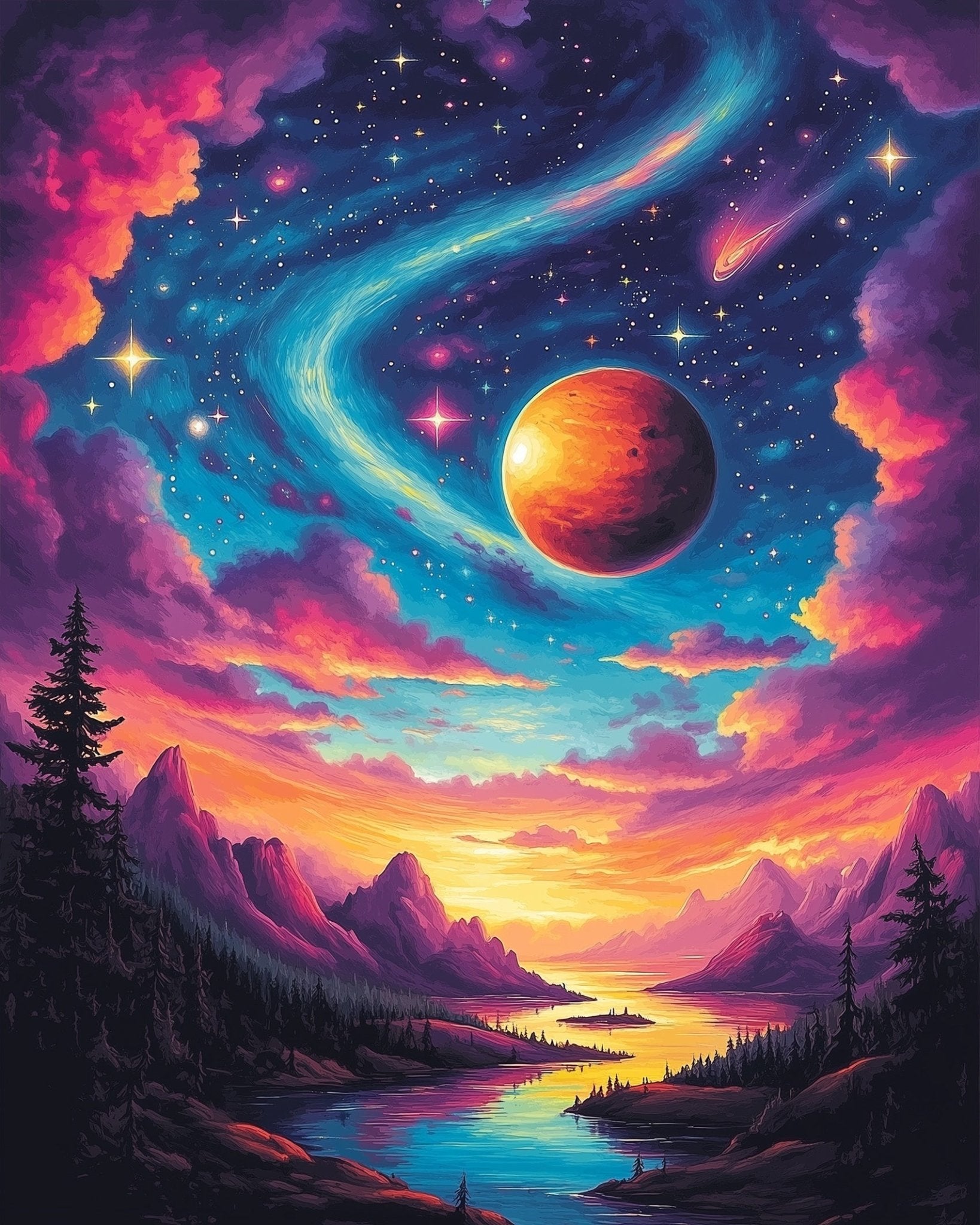 Cosmic River - Galaxies - BestPaintByNumbers - Paint by Numbers Custom Kit