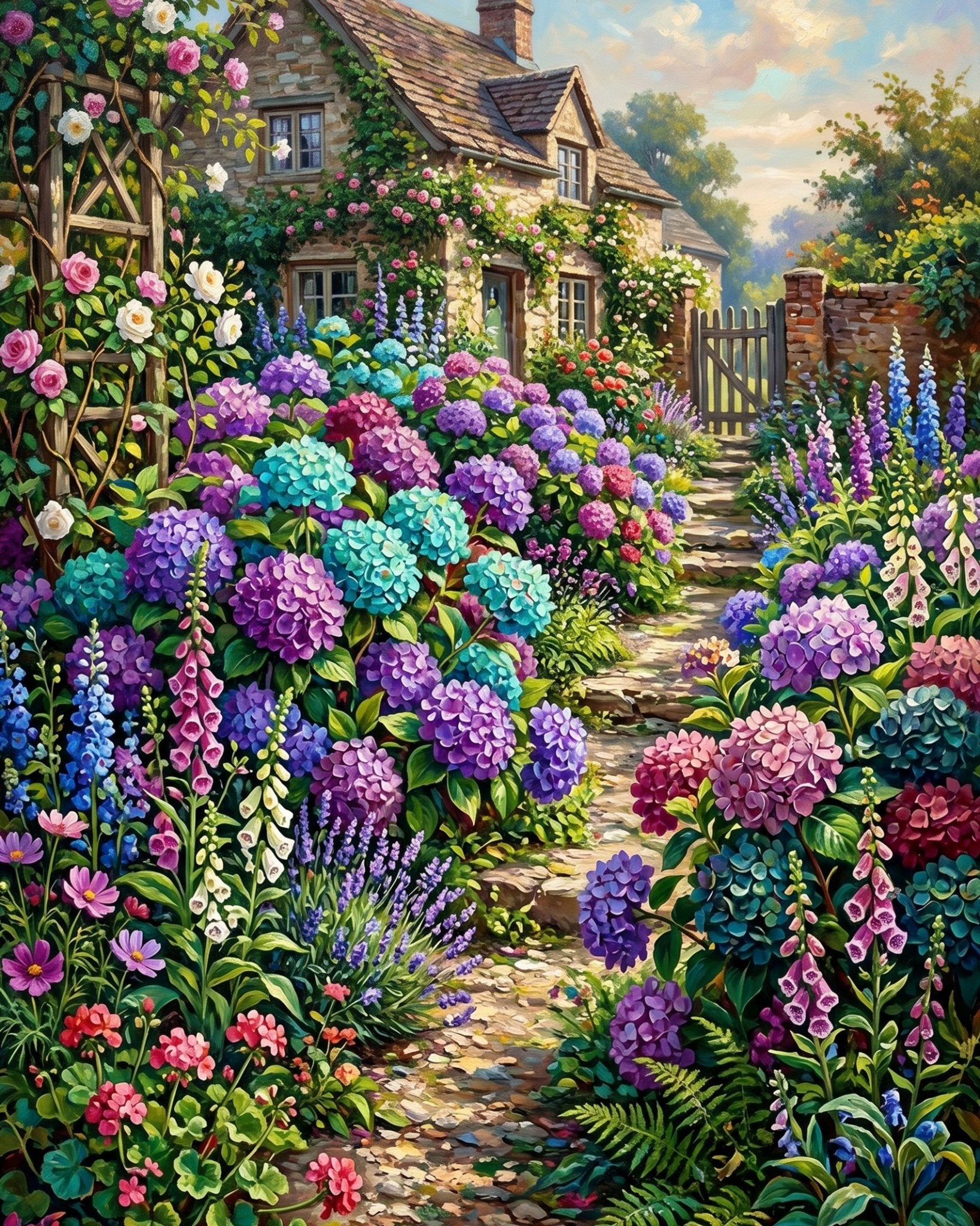 Cottage Garden Pathway - Flowers - BestPaintByNumbers - Paint by Numbers Custom Kit