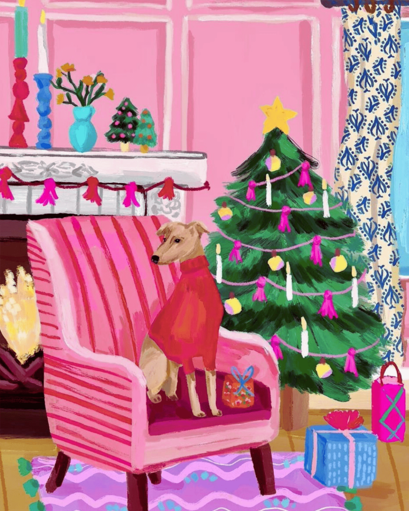 Cozy Christmas with Dog - Christmas - BestPaintByNumbers - Paint by Numbers Custom Kit