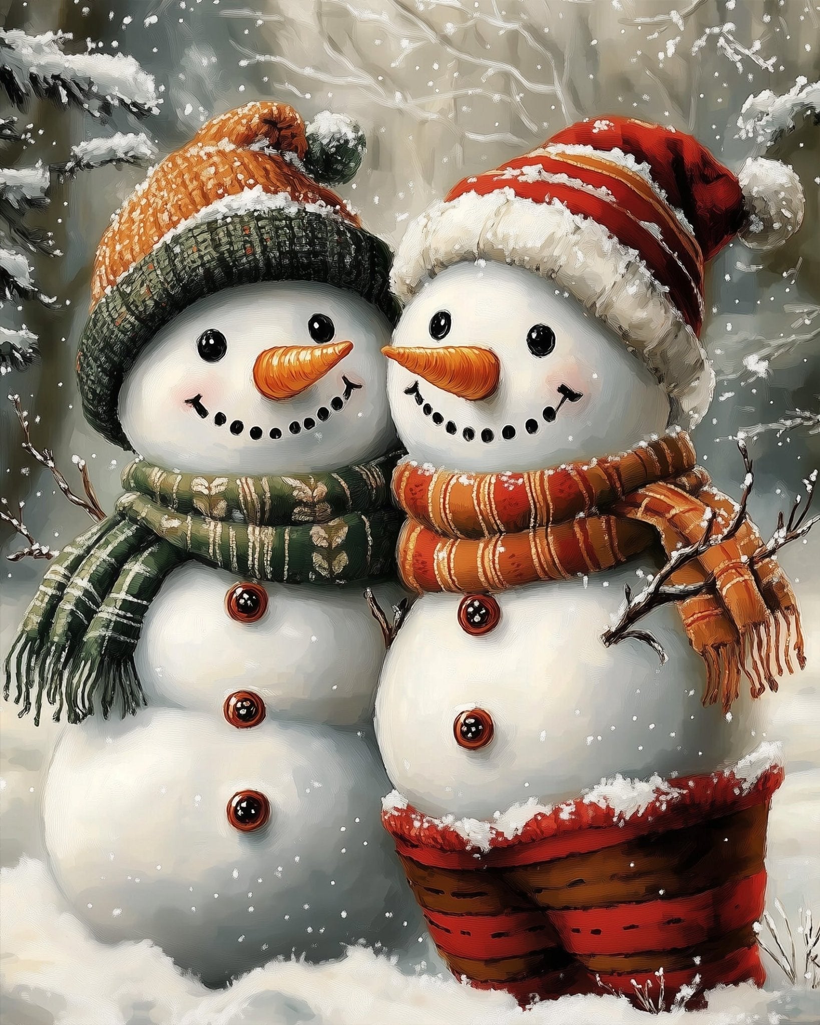 Cozy Snowman Friends - Christmas - BestPaintByNumbers - Paint by Numbers Custom Kit