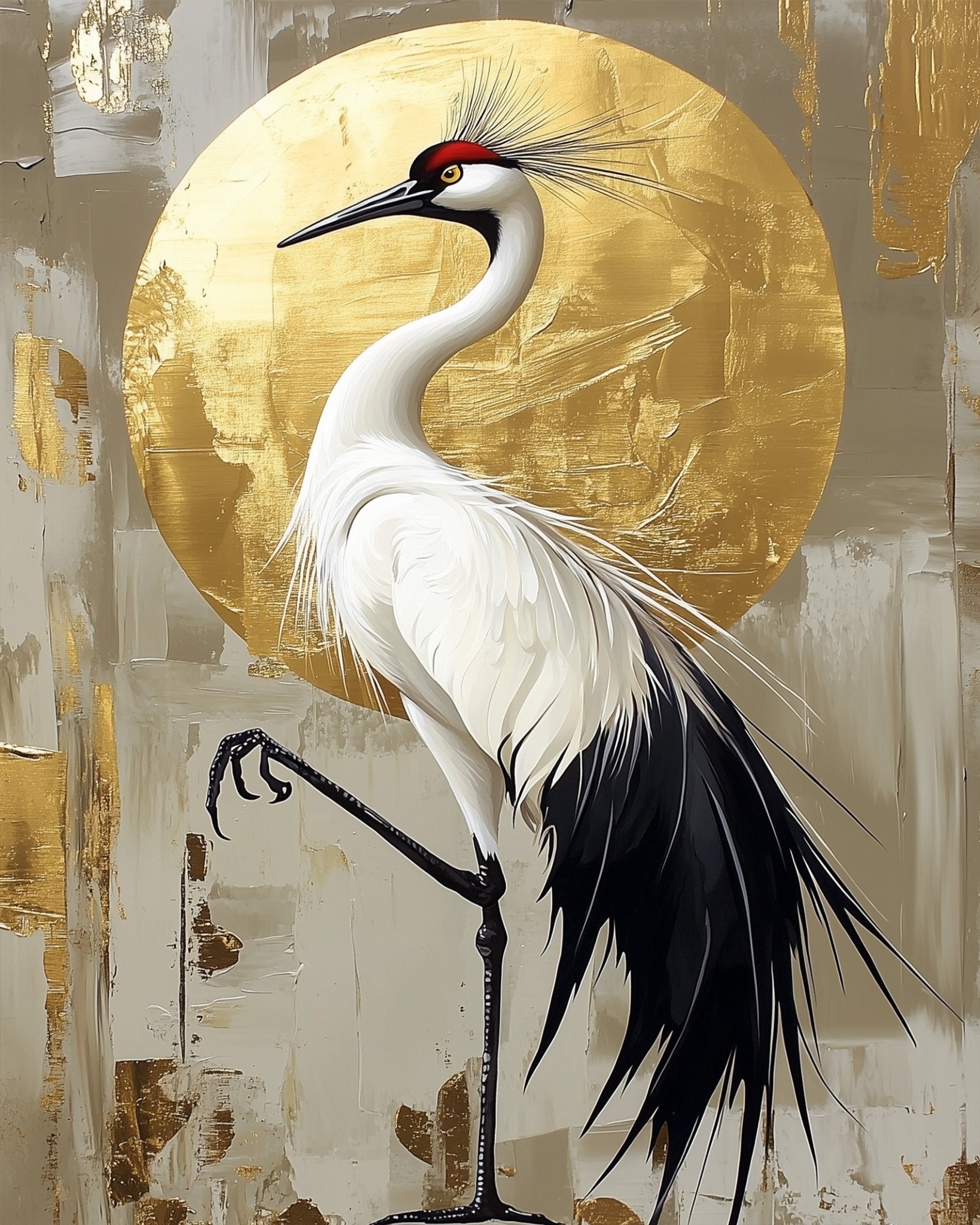 Crane with Golden Sun - Asian Art - BestPaintByNumbers - Paint by Numbers Custom Kit