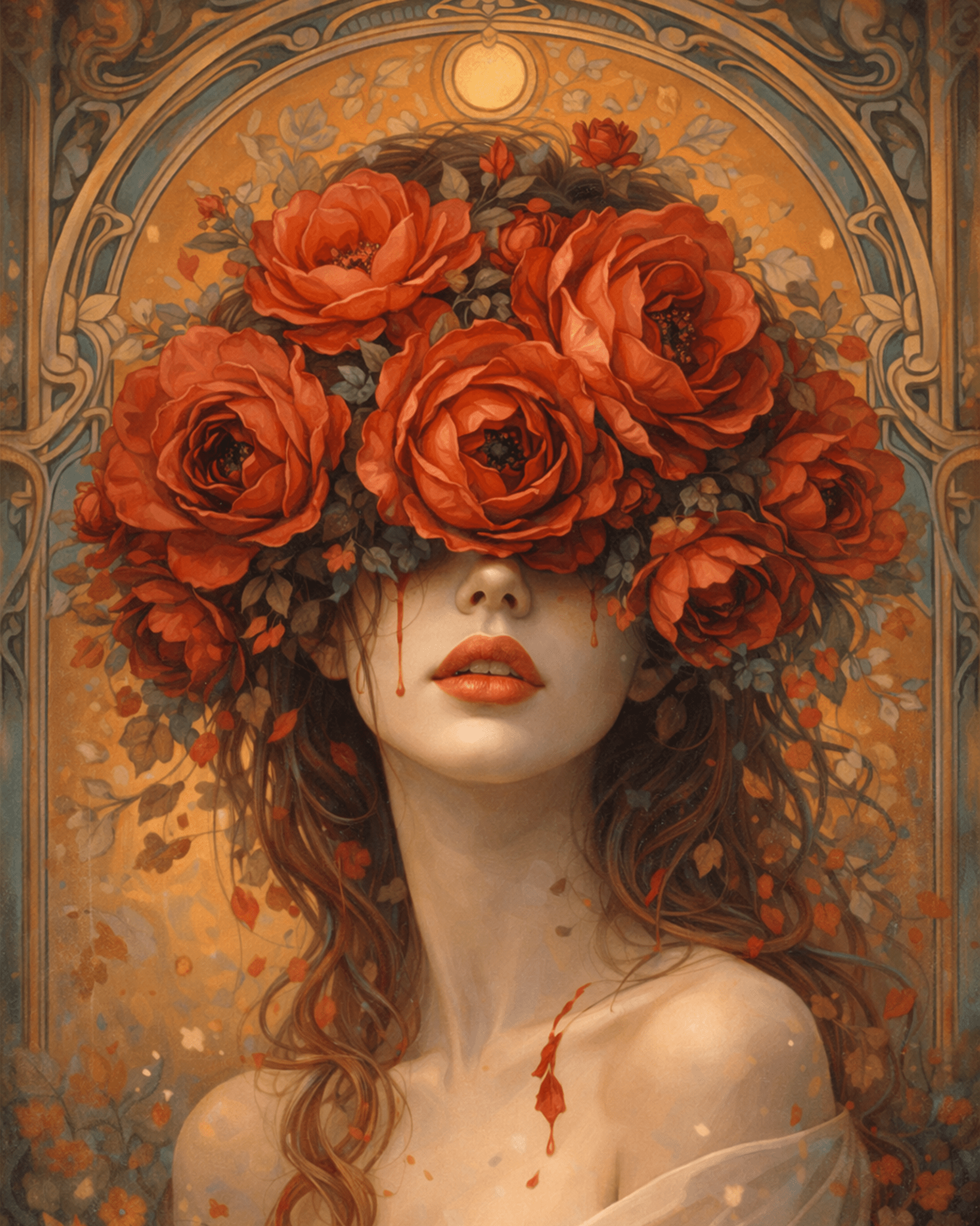 Crimson Elegance Woman - Floral Women - BestPaintByNumbers - Paint by Numbers Custom Kit