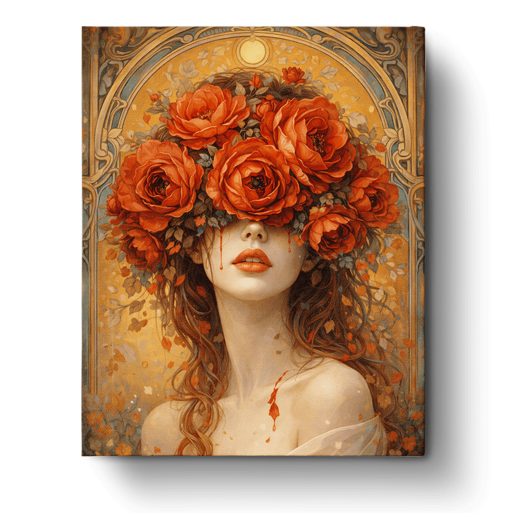 Crimson Elegance Woman - Floral Women - BestPaintByNumbers - Paint by Numbers Custom Kit