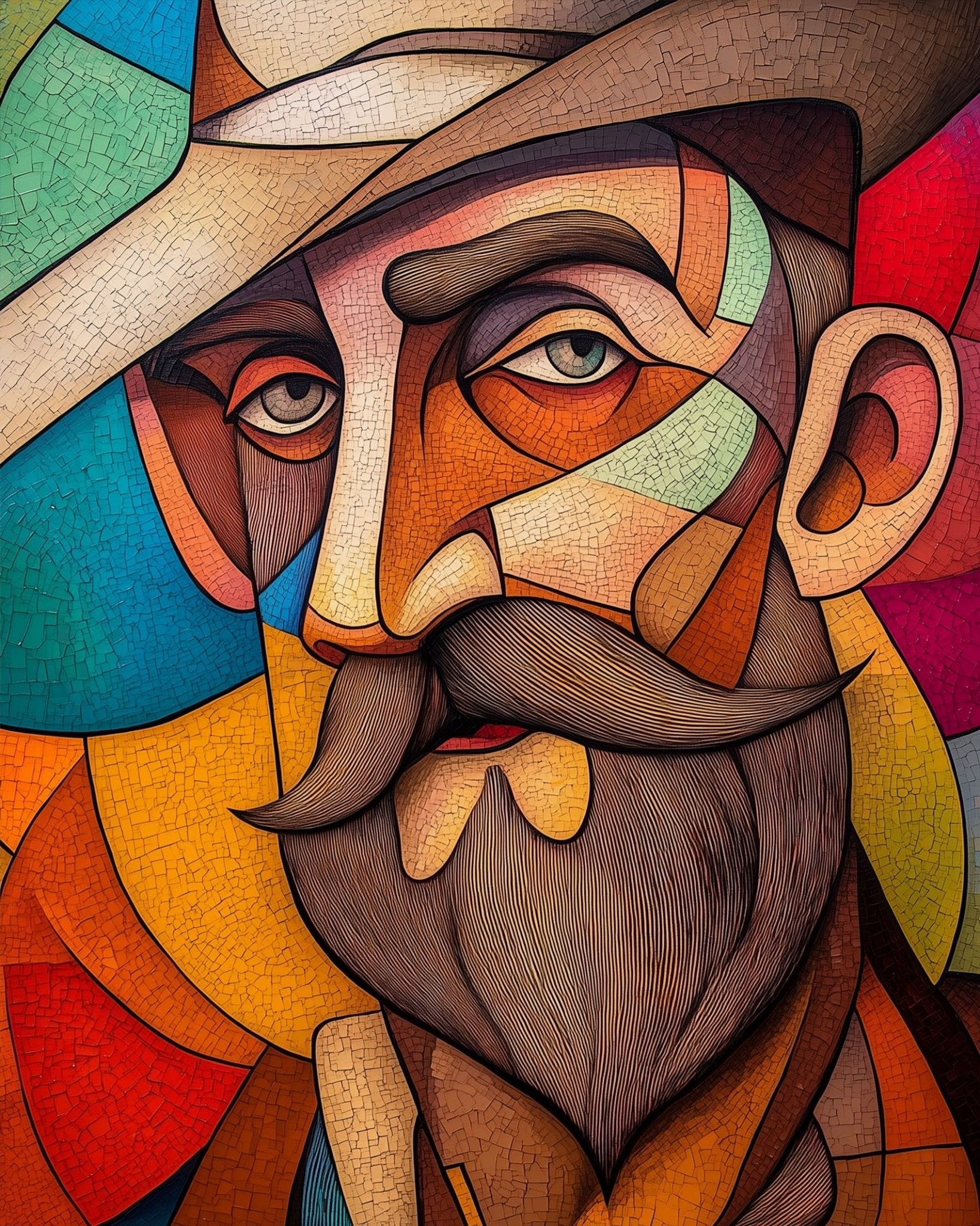 Cubist Portrait of a Bearded Man - Cubism - BestPaintByNumbers - Paint by Numbers Custom Kit