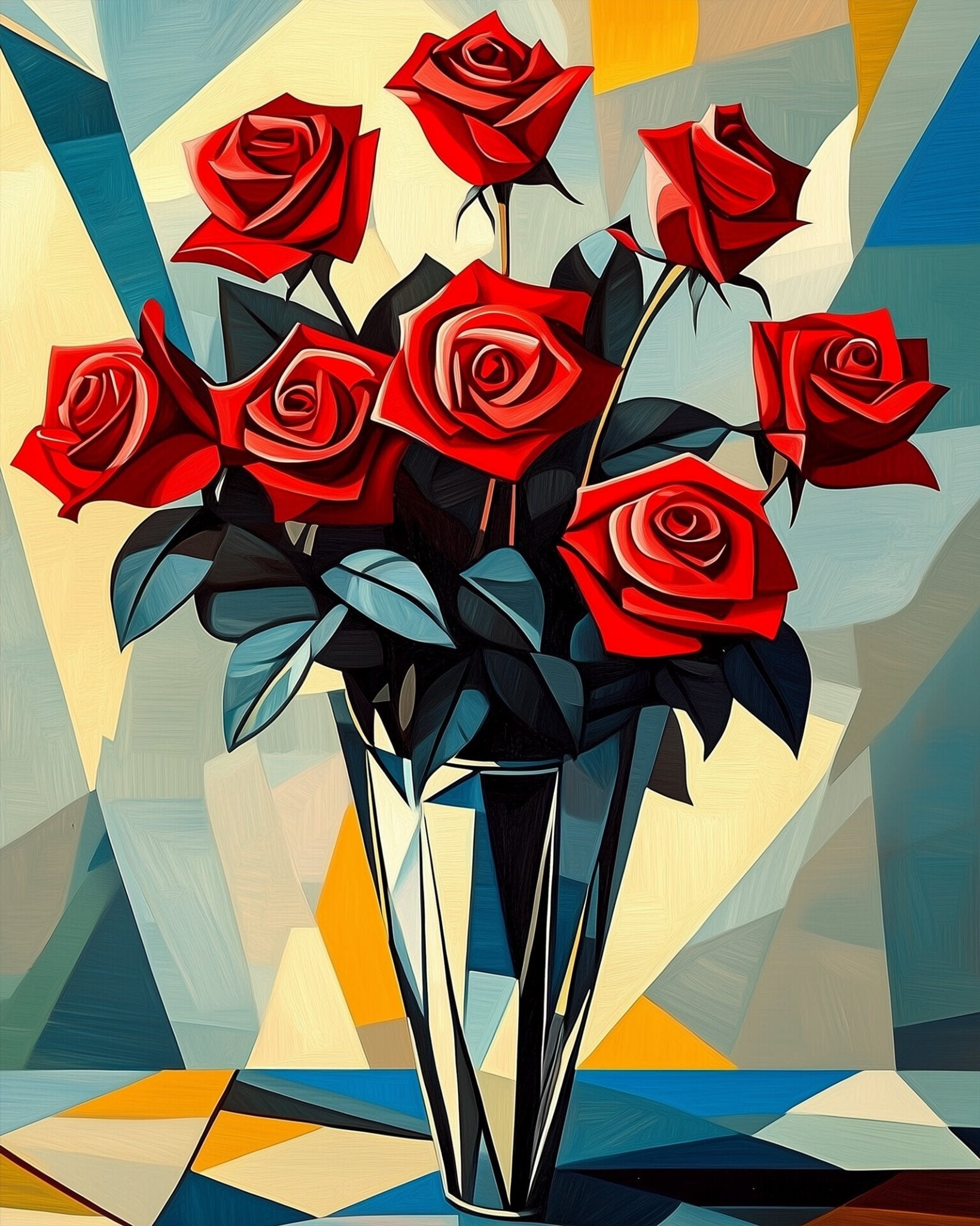 Cubist Roses in Vase - Still Life - BestPaintByNumbers - Paint by Numbers Custom Kit