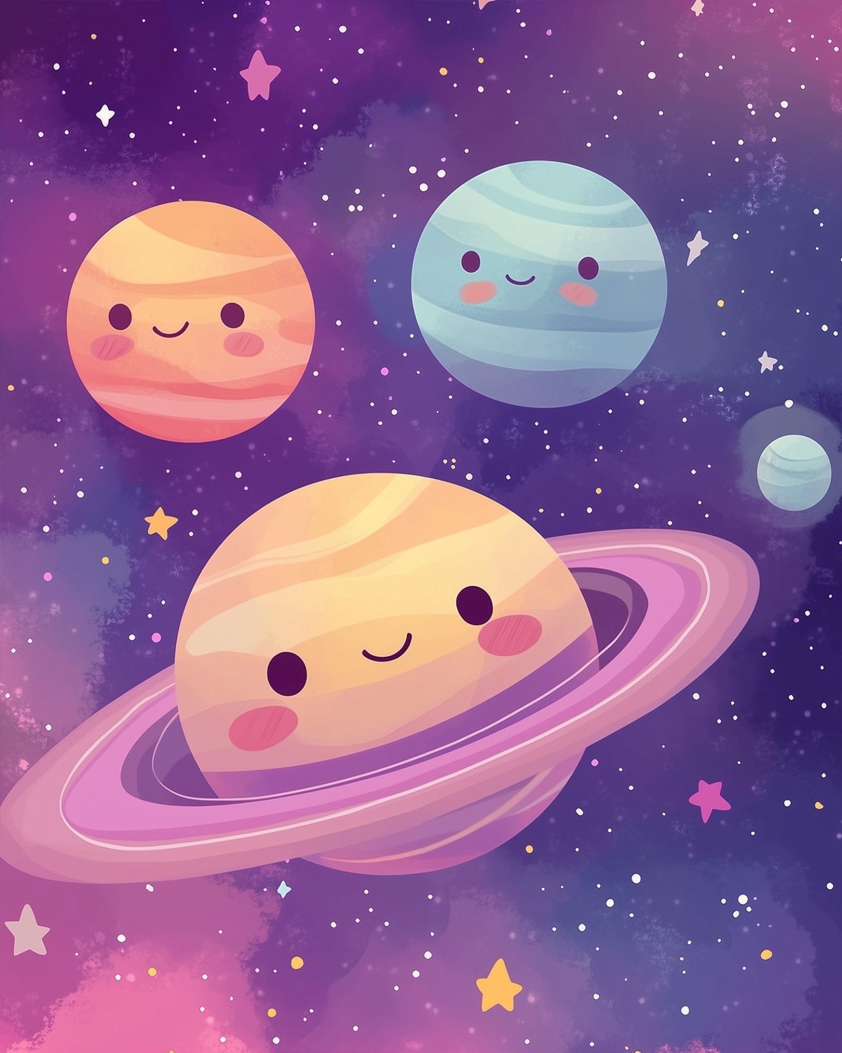 Cute Cosmic Planets - Galaxies - BestPaintByNumbers - Paint by Numbers Custom Kit