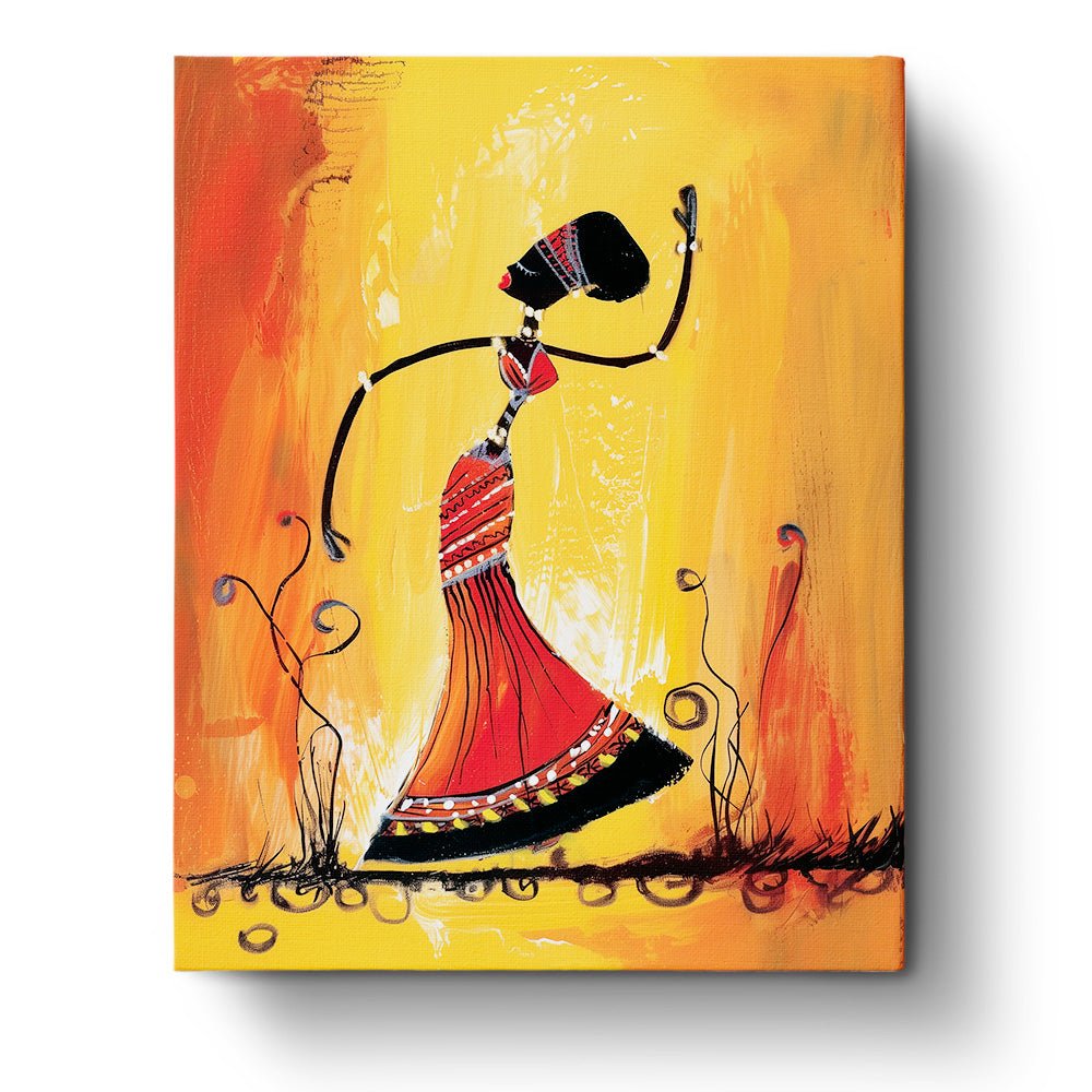 Fixed paint by numbers kit, 24 colors, 16x20in. Elegant African dancer in vibrant hues. Mindful art activity.