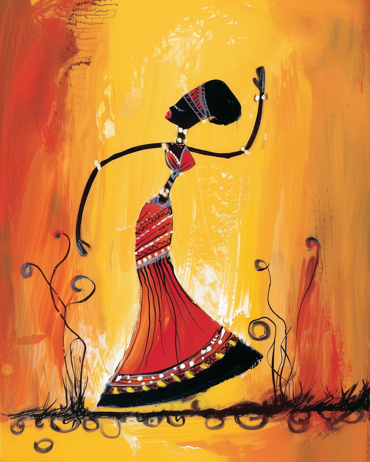 Fixed kit, 24 colors, 12x16in. African beauty dancing with bold strokes. Stress-relieving painting experience.