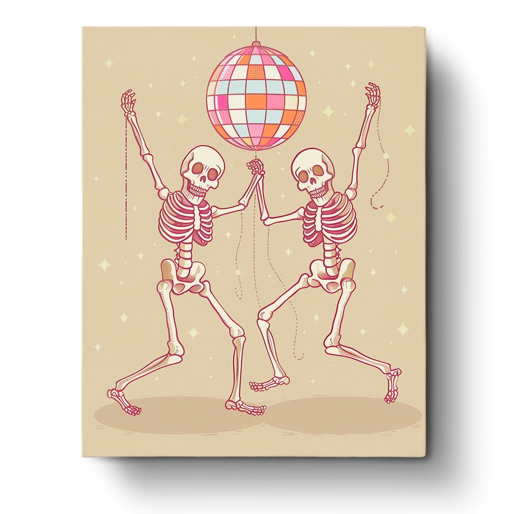 Fixed paint by numbers kit, 24 colors, skeletons dancing with disco ball. Perfect for Halloween creativity.