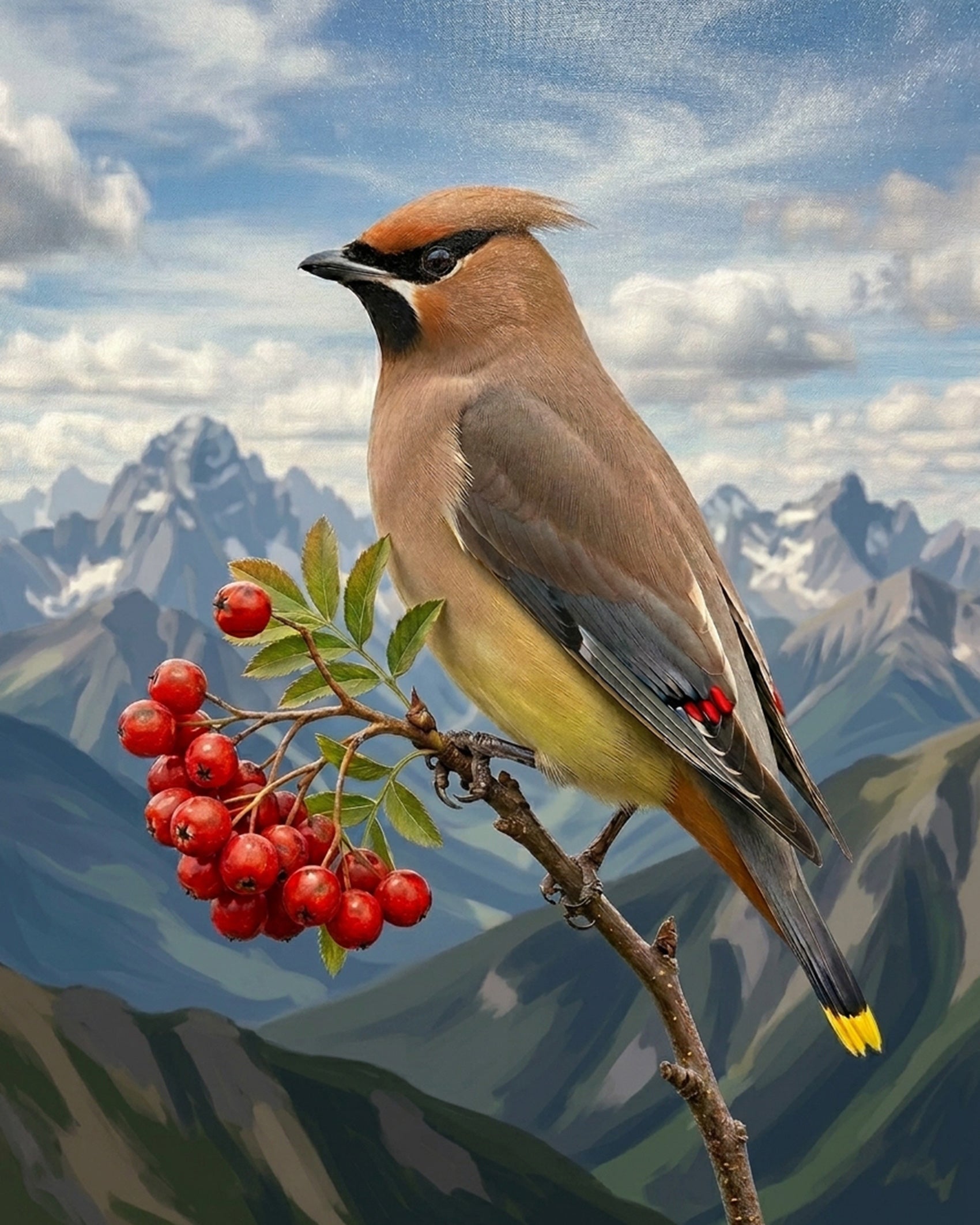 Nature-inspired painting kit from BestPaintByNumbers showcasing a bird in focus against serene mountains. Promotes stress relief and artistic enjoyment.