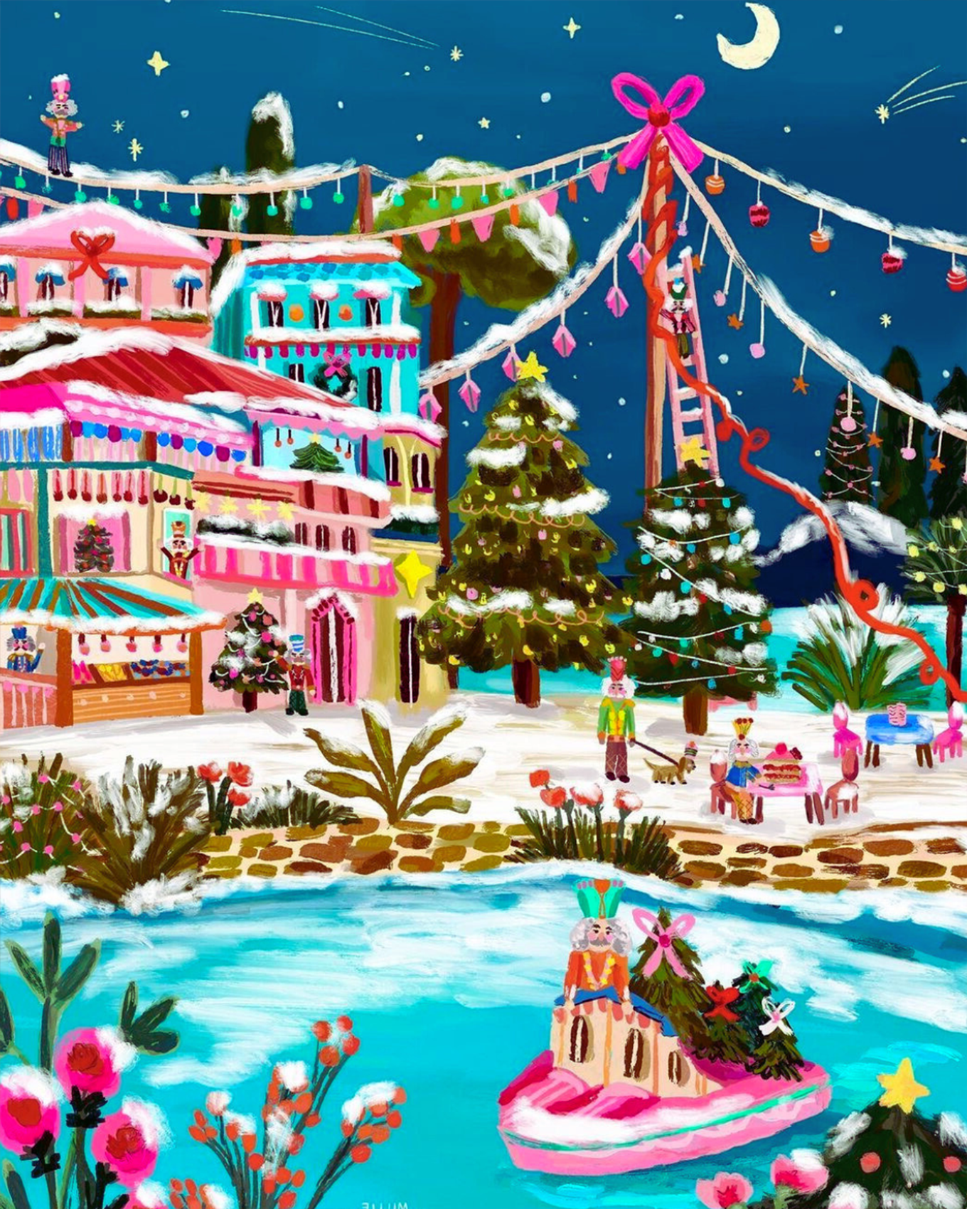 Holiday village magic by BestPaintByNumbers, showcasing a charming Christmas town. Perfect for stress relief and creative expression. Embrace the holiday spirit and mindfulness through painting.
