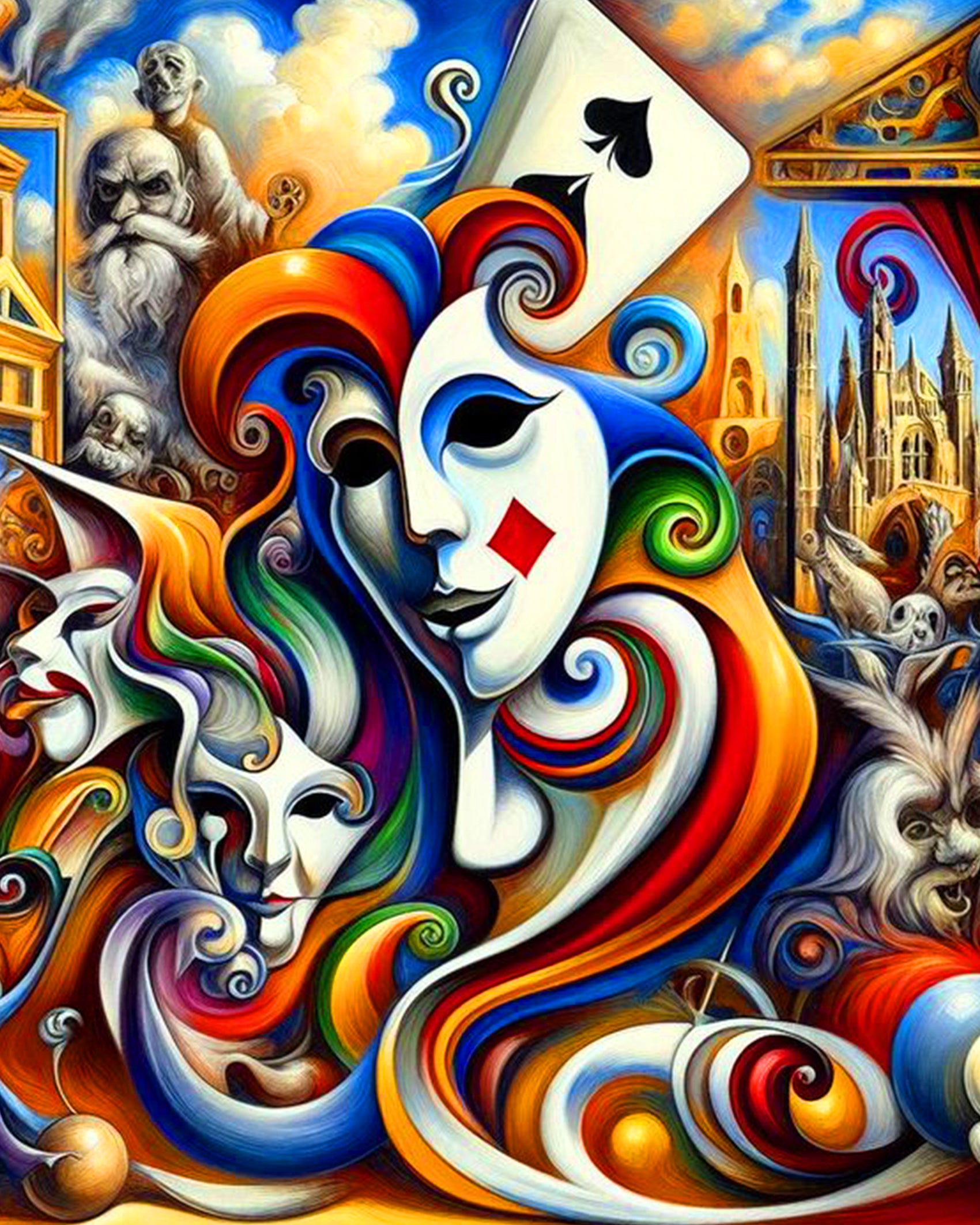 BestPaintByNumbers’ Vivid Dreamscape Masks features expressive surreal faces and colorful curves, perfect for stress relief and creative mindfulness.