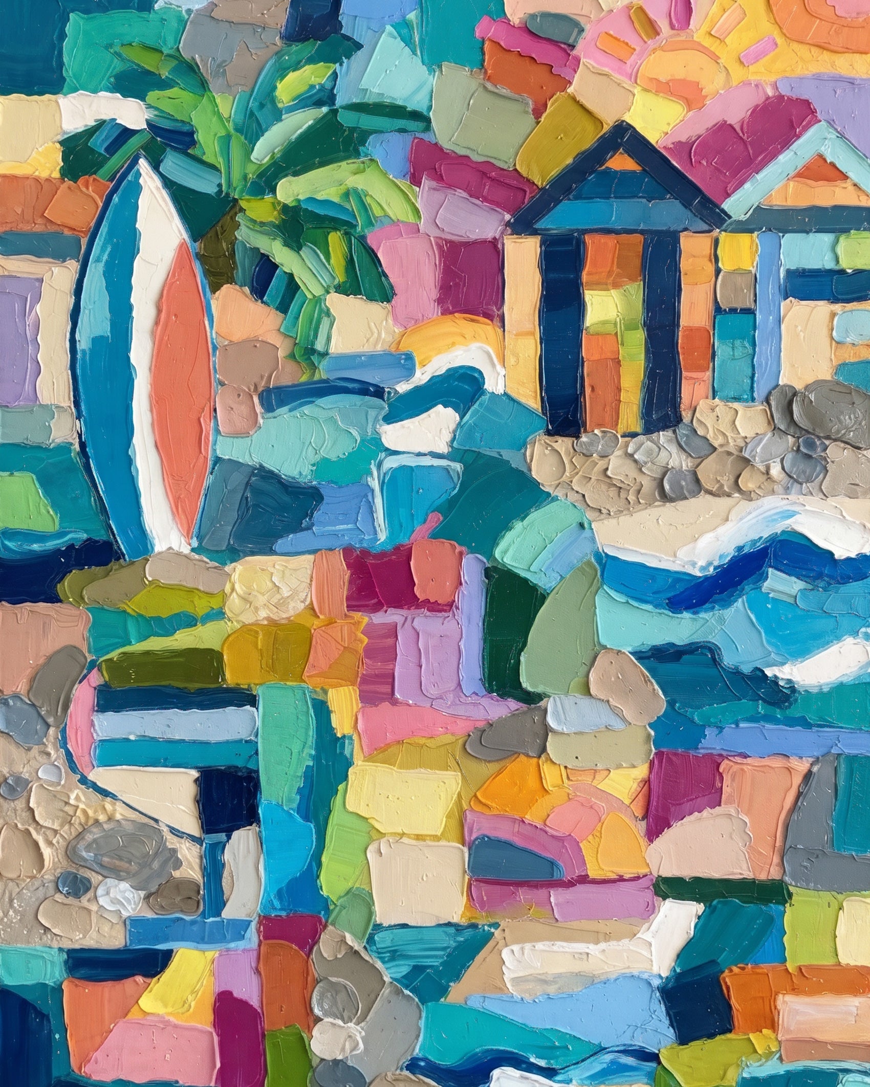 BestPaintByNumbers kit of a lively beach scene, highlighting a surf shack with bold colors. Perfect for mindfulness and artistic relaxation.
