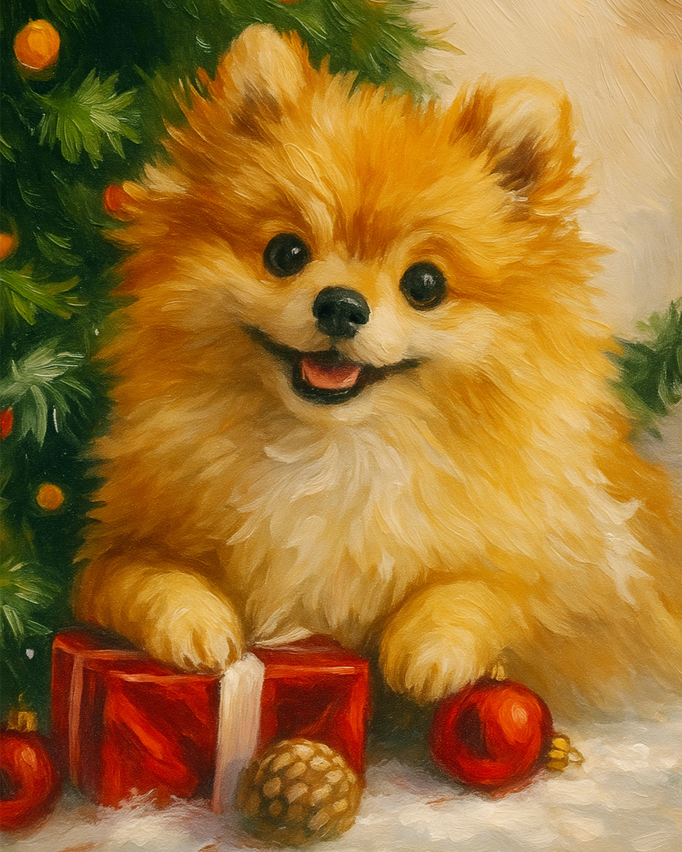 Cozy and creative Pomeranian Christmas scene by BestPaintByNumbers. Featuring a festive dog, vibrant colors, and all materials for stress-relief painting.
