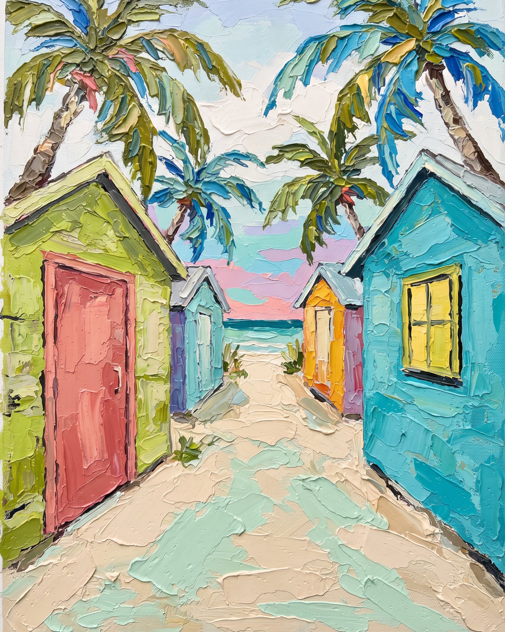 BestPaintByNumbers Tropical Beach Cabanas showcases colorful huts and palm trees, offering a relaxing paint by numbers experience for stress relief.