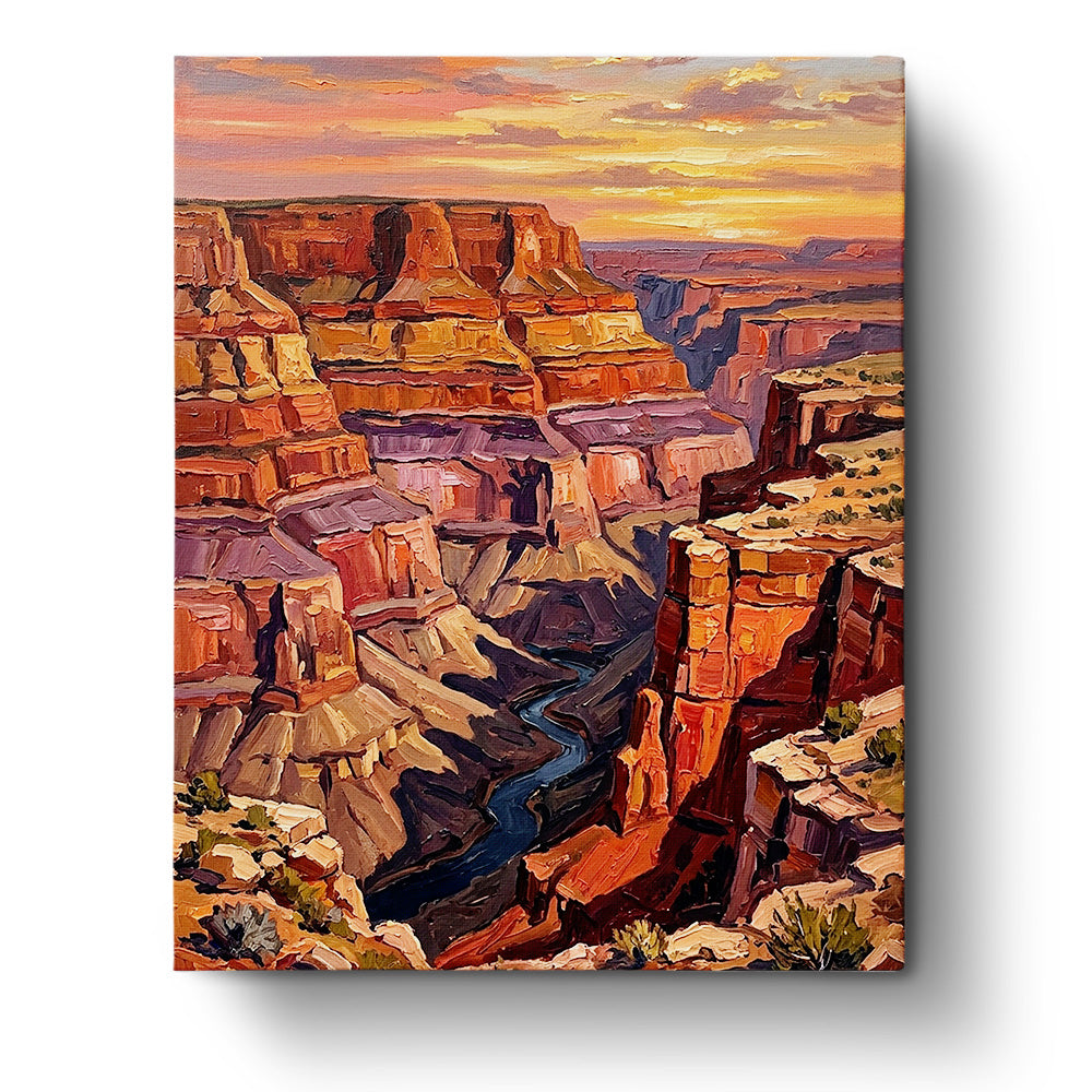 Scenic view of a vibrant Grand Canyon sunset with BestPaintByNumbers. Paint by numbers kit offering a soothing, creative escape.