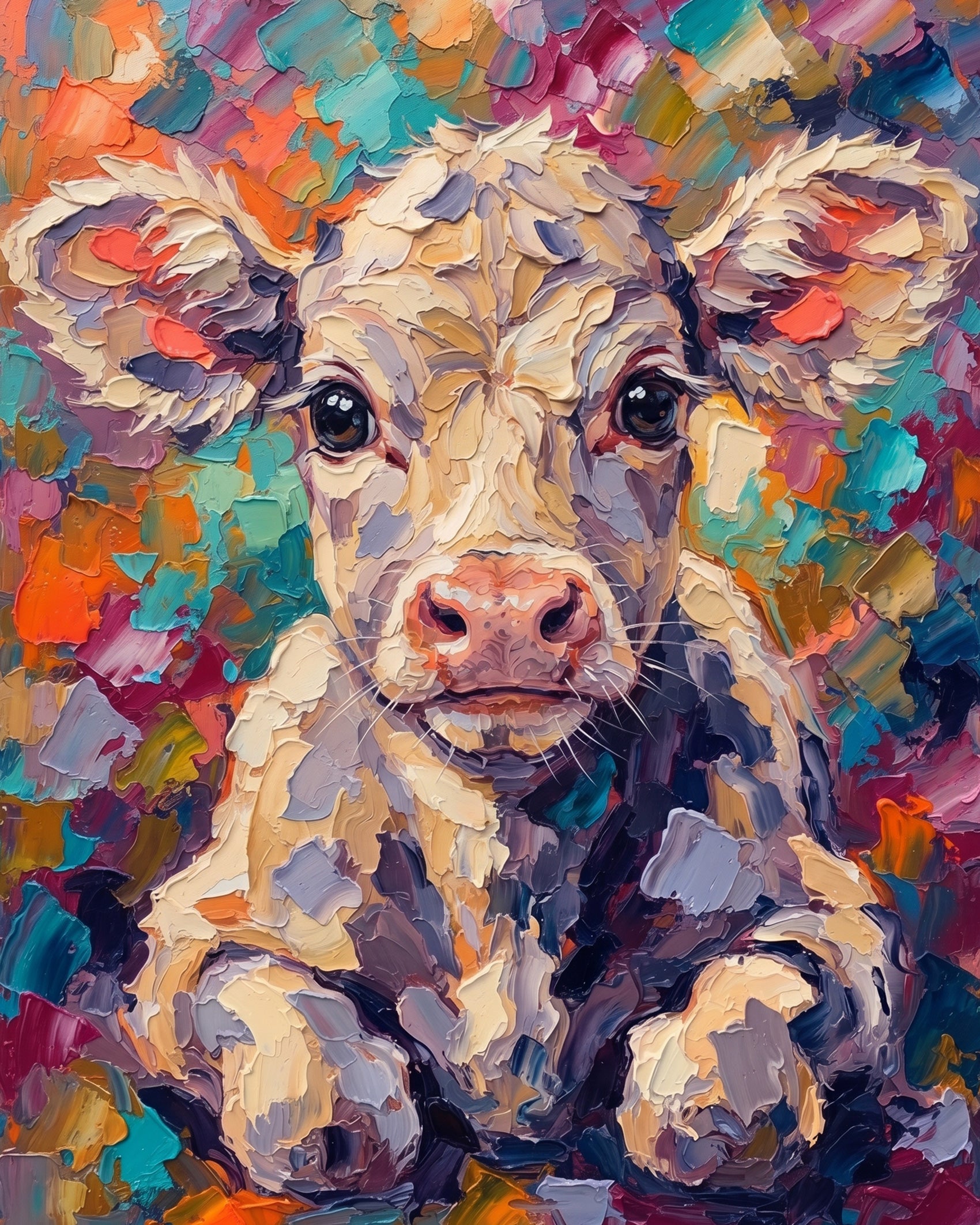 Bold cow portrait with rich colors by BestPaintByNumbers. Captures the essence of mindfulness and creative relaxation.
