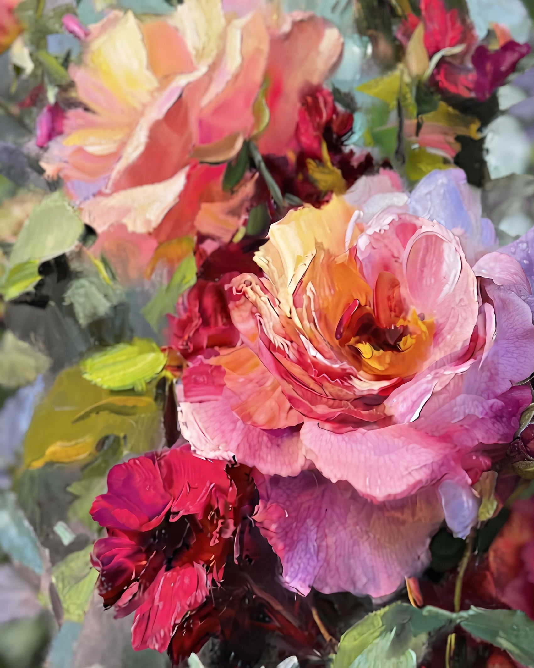 A stunning collection of pink and red flowers, highlighting creativity and mindfulness. Vibrant Blooms in Harmony - Flowers by BestPaintByNumbers is perfect for stress relief.