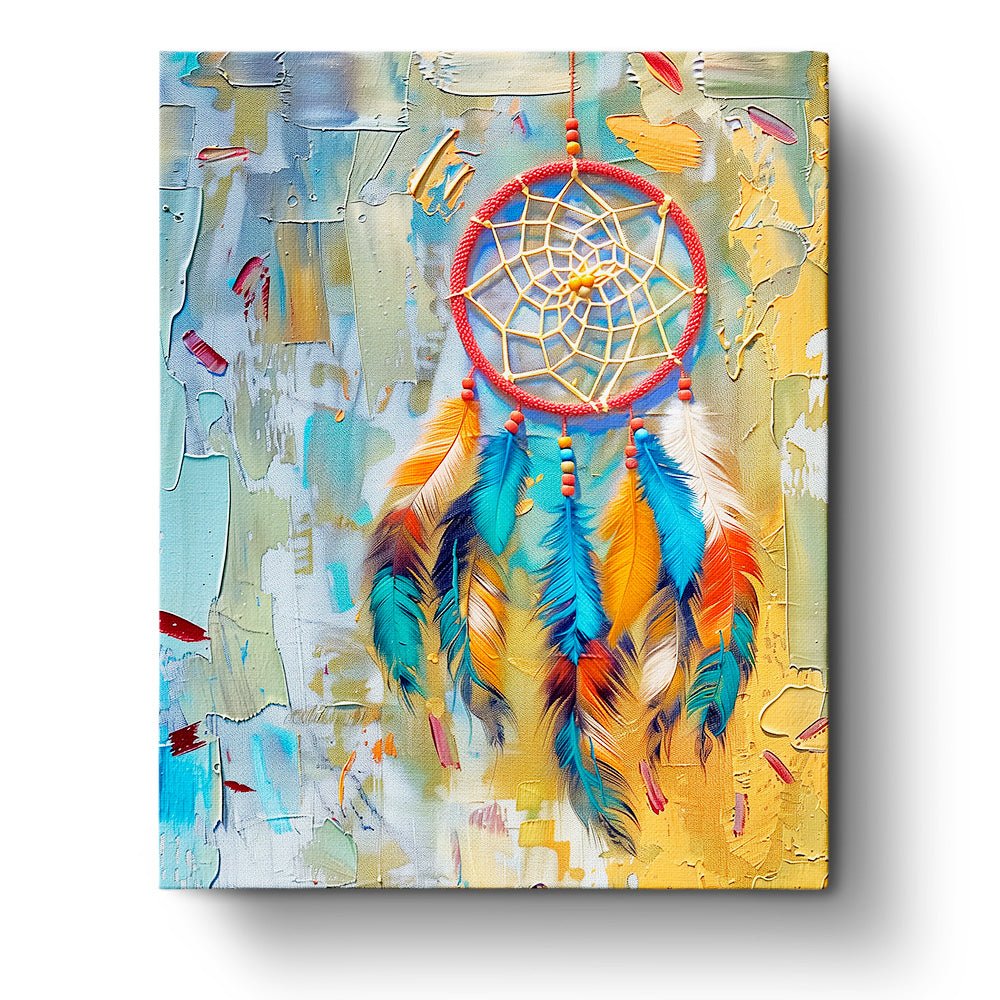 Fixed paint by numbers kit, 24 colors, 16x20in. Dreamcatcher with feathers. Relaxing and meditative painting.