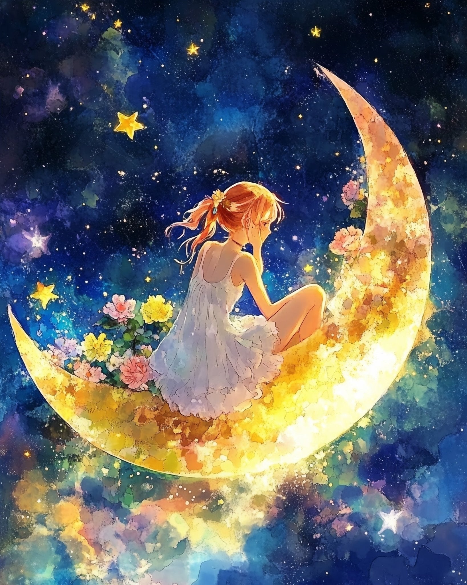 Dreaming on the Crescent Moon - Meditation - BestPaintByNumbers - Paint by Numbers Custom Kit