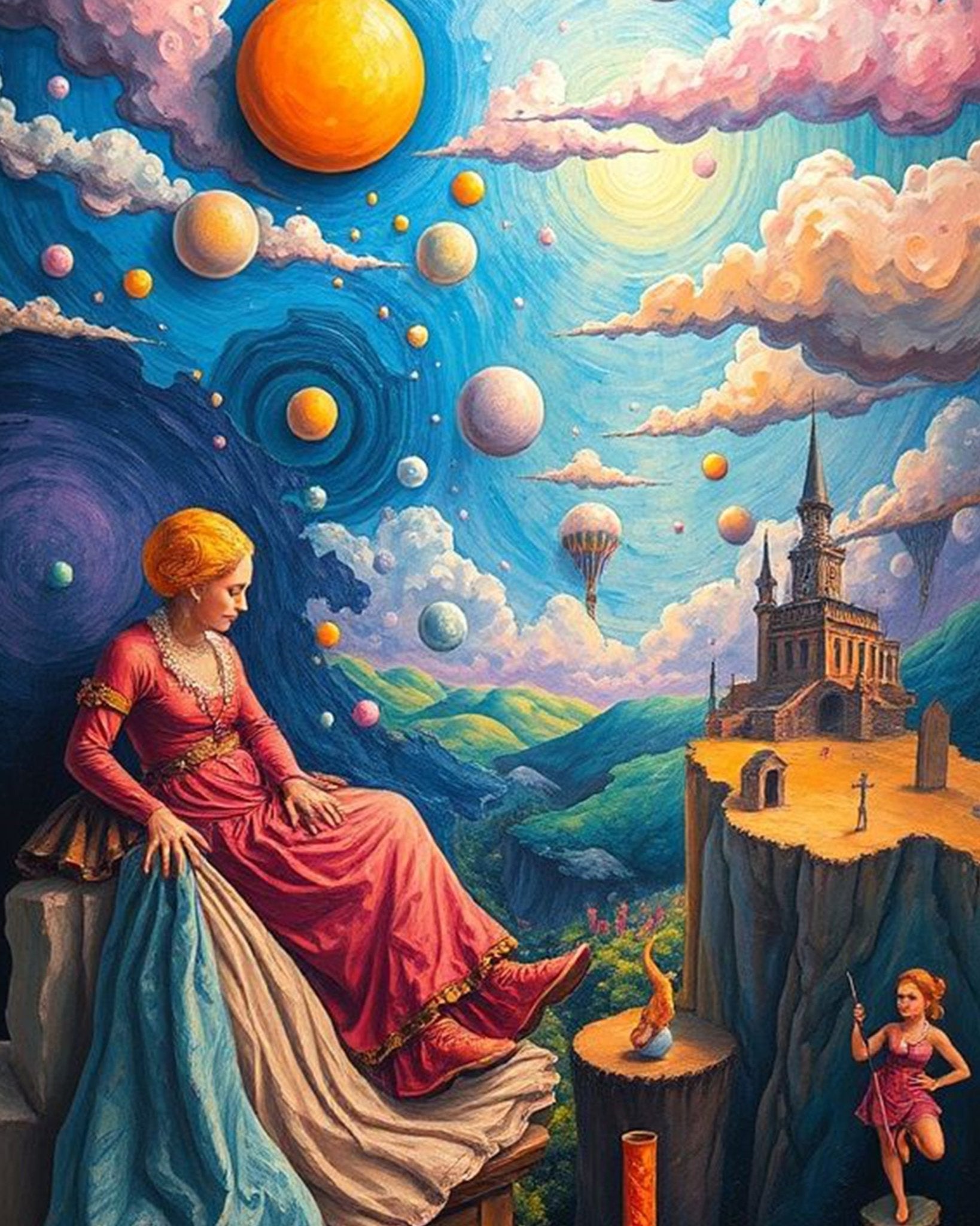 Dreamscape with Floating Spheres - Surrealism - BestPaintByNumbers - Paint by Numbers Custom Kit