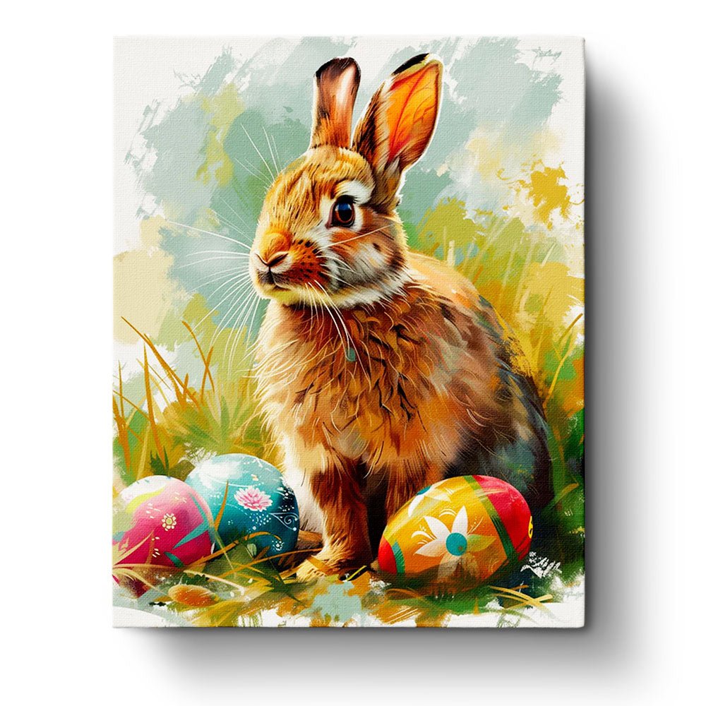 Fixed paint by numbers, 24 colors, 16x20in. Easter bunny with eggs. Perfect for relaxation and mindfulness.
