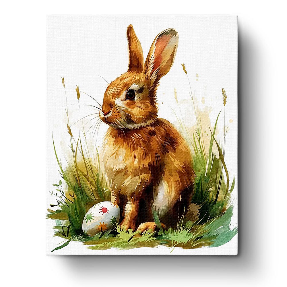 Fixed paint by numbers kit, 24 colors, 16x20in. Easter bunny in vivid shades. A calming and creative escape.