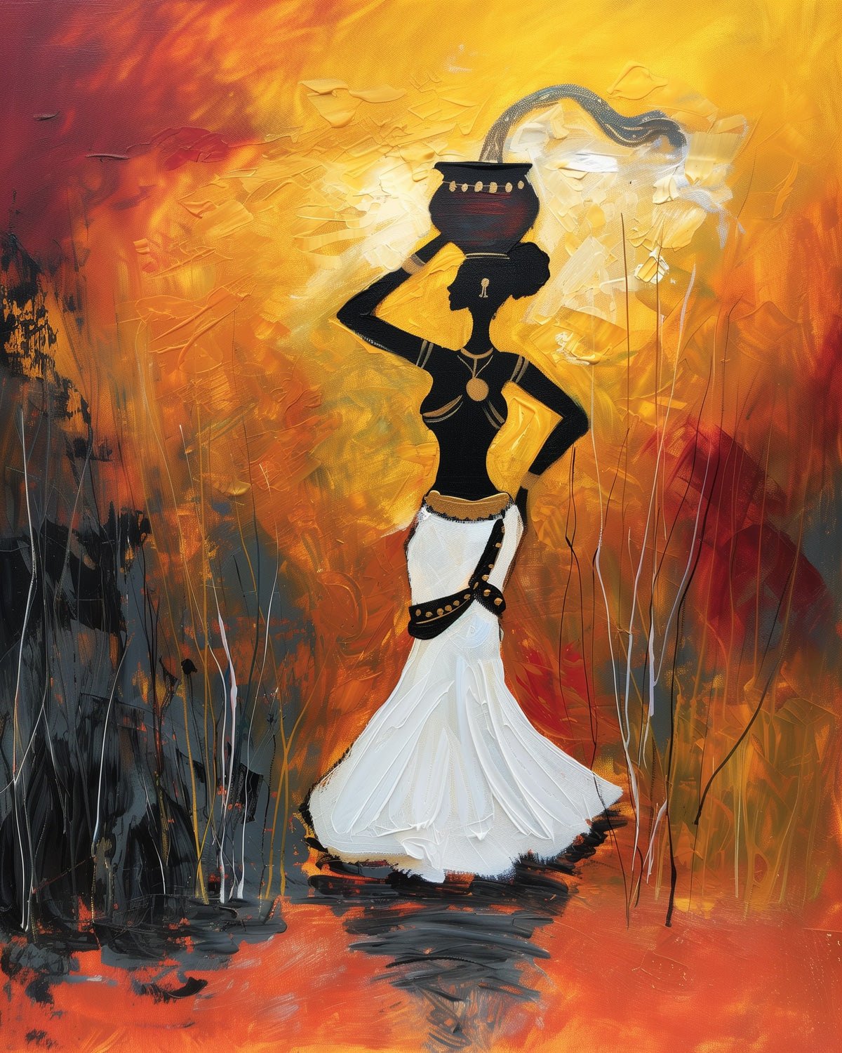 Fixed kit, 24 colors, 16x20in. African lady silhouette. Vibrant colors for relaxation and mindfulness.