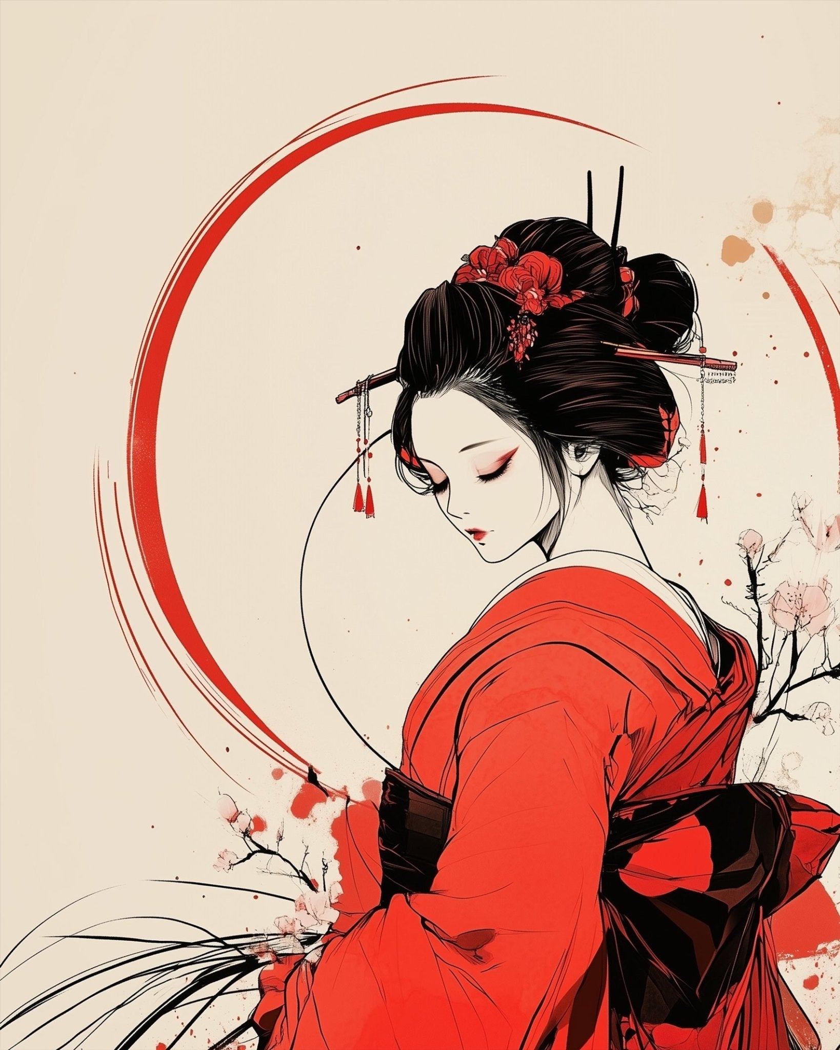 Elegant Geisha Portrait - Asian Art - BestPaintByNumbers - Paint by Numbers Custom Kit