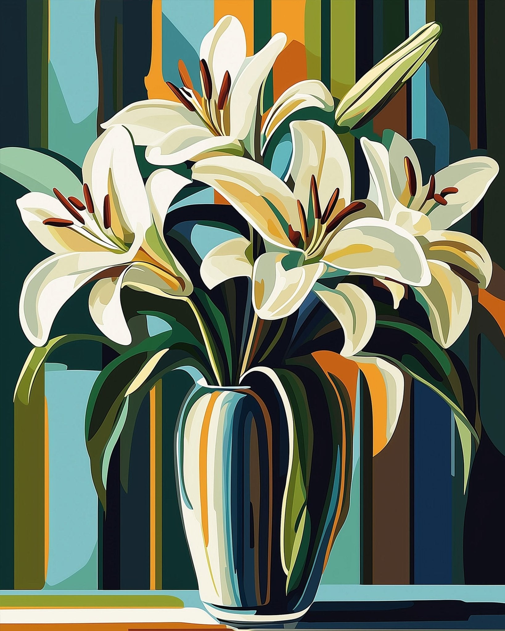 Elegant Lillies in a Vase - Still Life - BestPaintByNumbers - Paint by Numbers Custom Kit