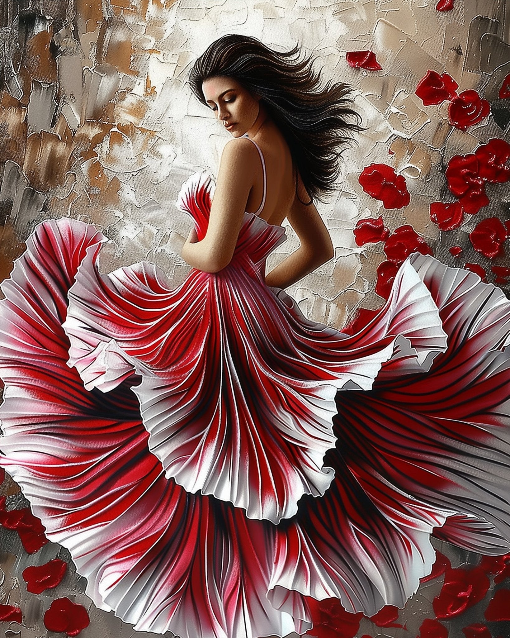 Elegant Red Dress Transition - Floral Women - BestPaintByNumbers - Paint by Numbers Custom Kit