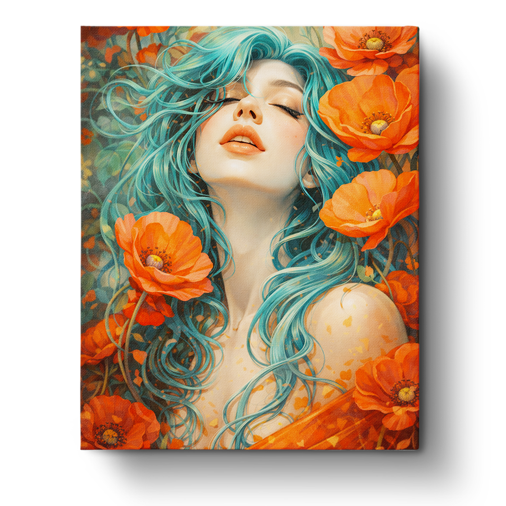 Ethereal Poppies and Woman - Floral Women - BestPaintByNumbers - Paint by Numbers Custom Kit