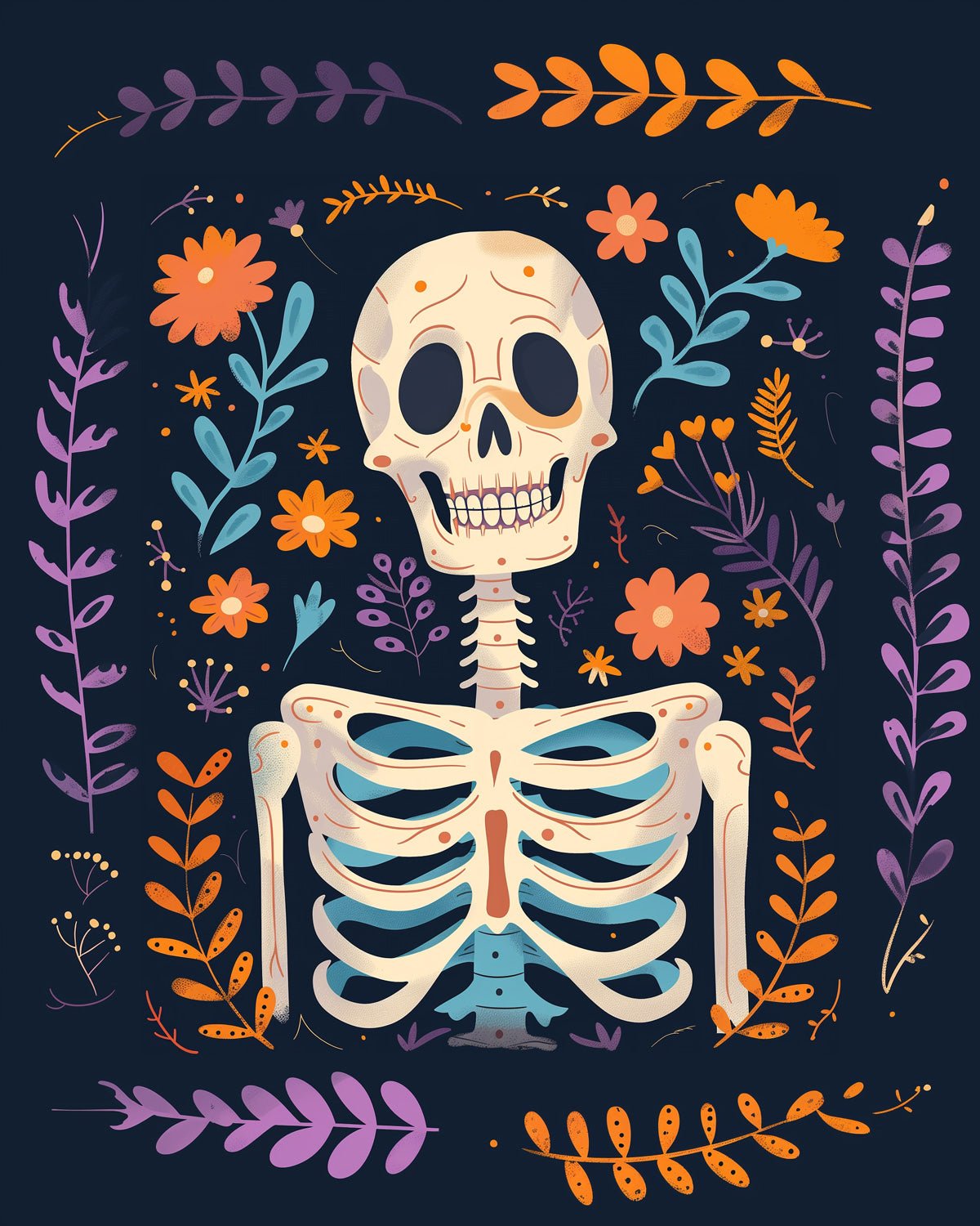 Fixed kit, 24 colors, 12x16in. Artistic skeleton and floral design. Perfect for unwinding and art therapy.