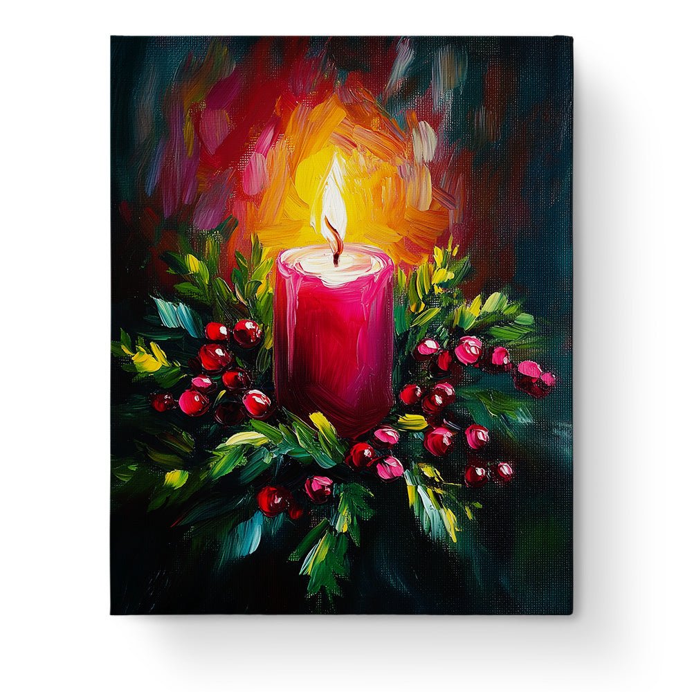 Festive Candle with Holly - Christmas - BestPaintByNumbers - Paint by Numbers Custom Kit