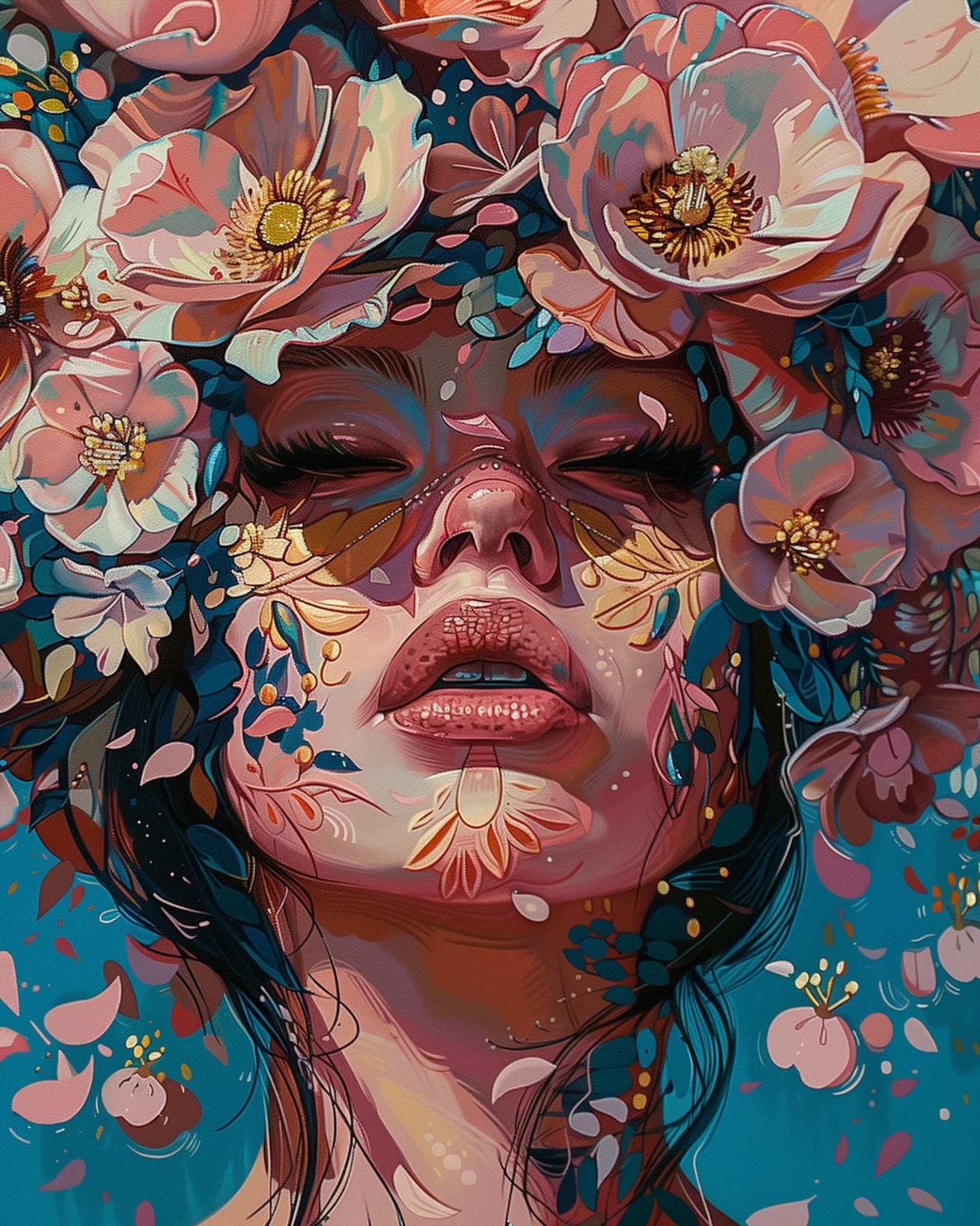 Floral Beauty in Bloom - Floral Women - BestPaintByNumbers - Paint by Numbers Custom Kit
